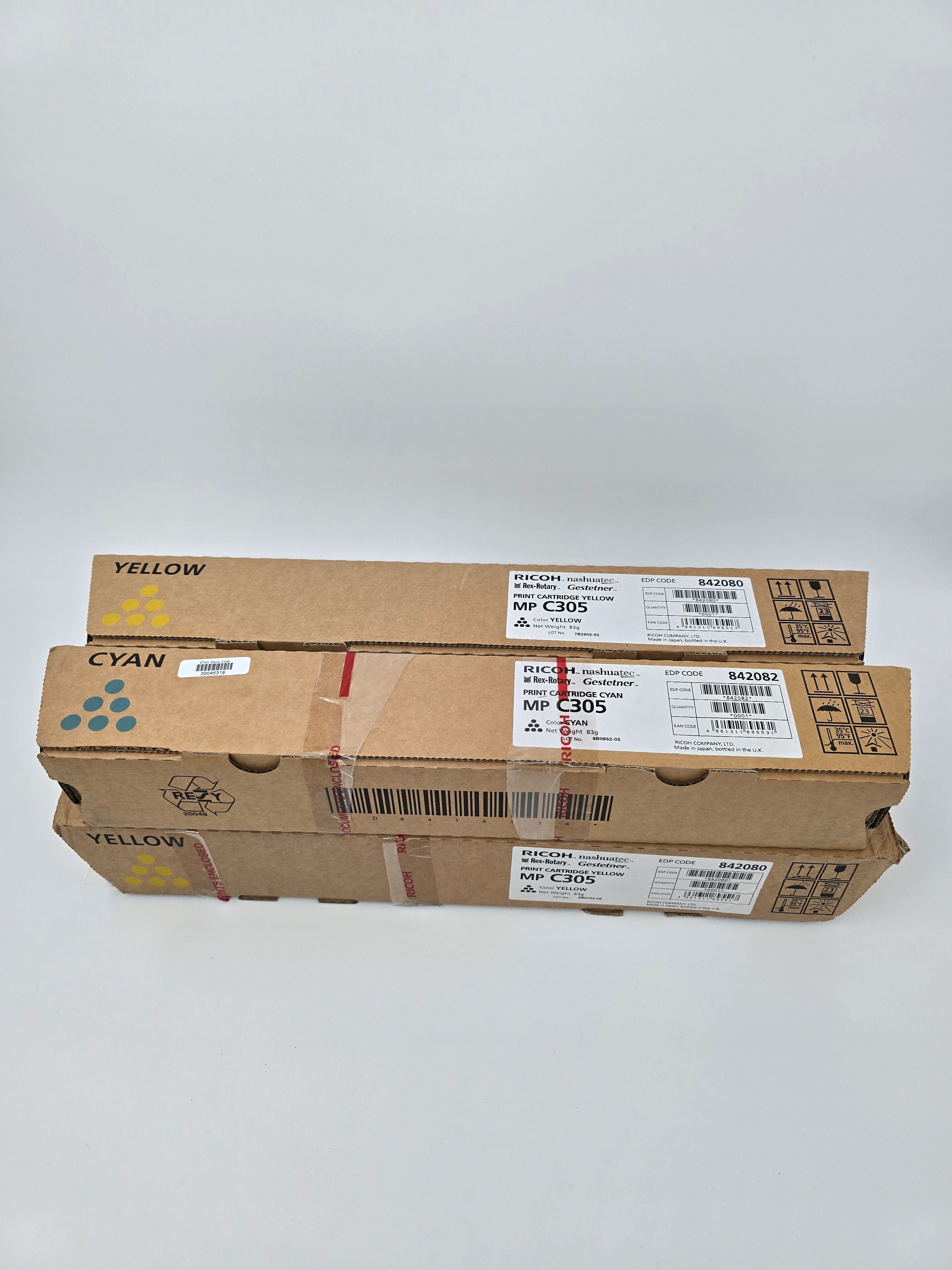 Ricoh Open Box Genuine Toner Print Cartridge MP-C305 3 Yellow 1 Cyan