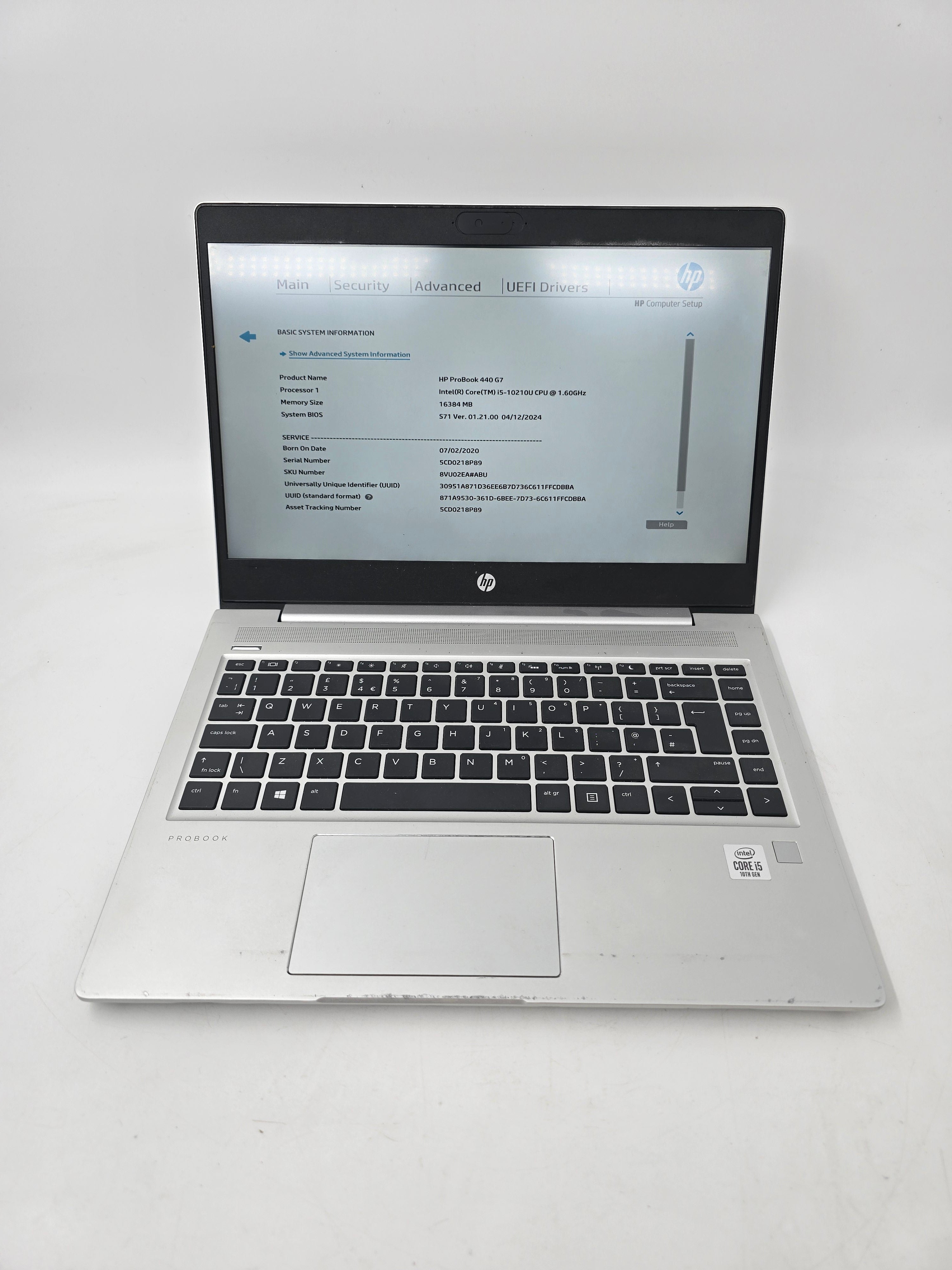 HP Laptop ProBook 440 G7 14" Screen i5 10th Gen 16GB RAM No SSD *Spares*
