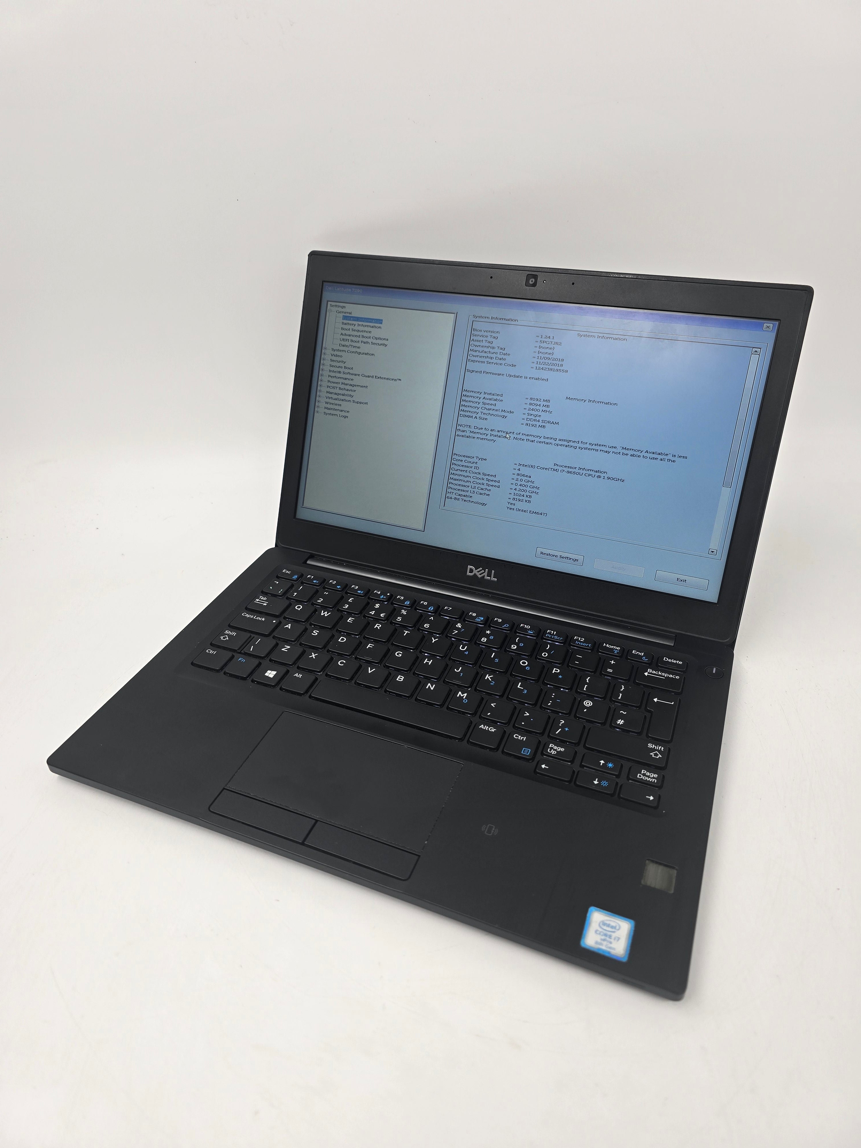 Dell Latitude 7290 12" Screen i7 8th Gen 8GB RAM 256GB SSD No OS