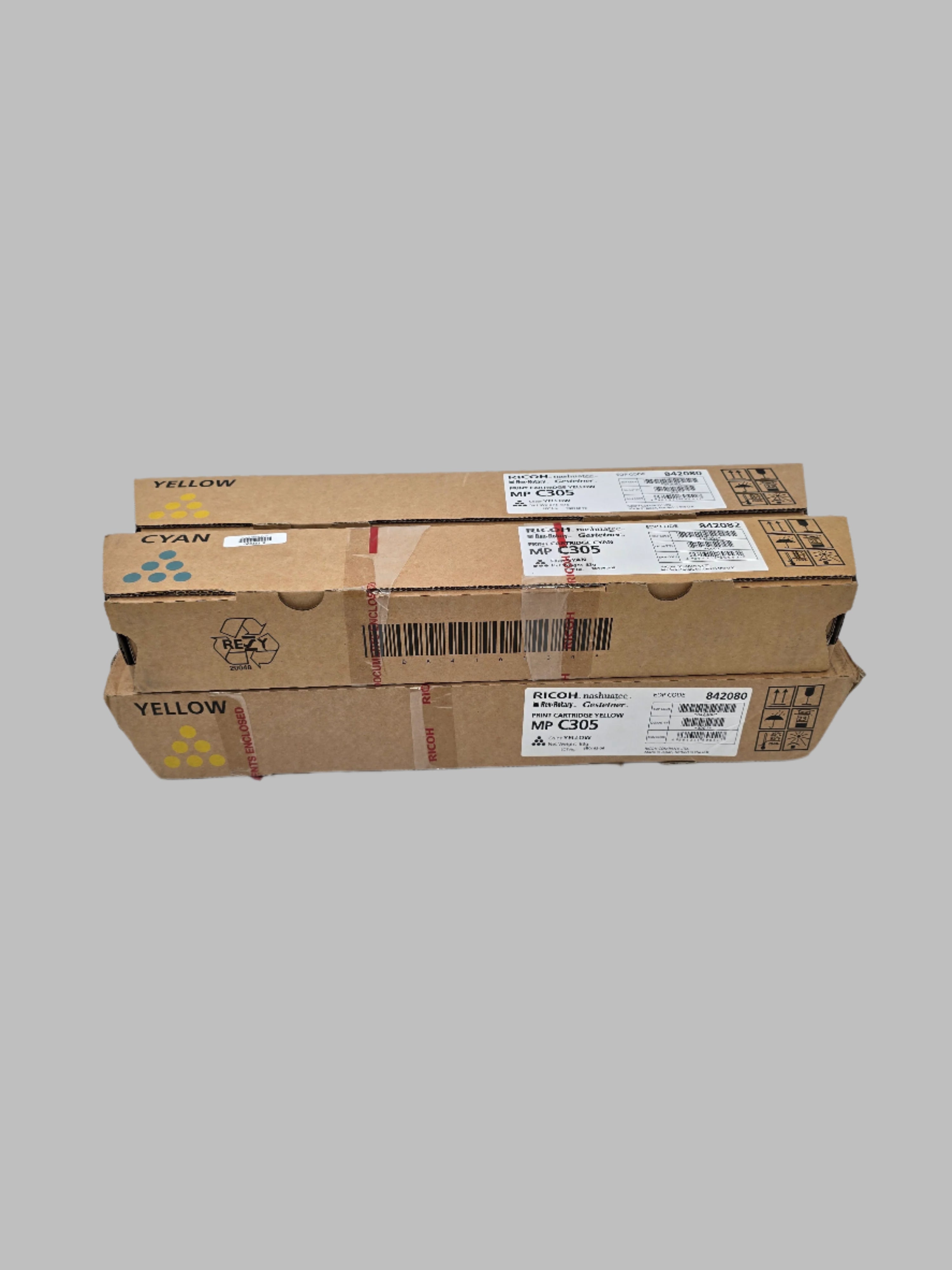 Ricoh Open Box Genuine Toner Print Cartridge MP-C305 3 Yellow 1 Cyan