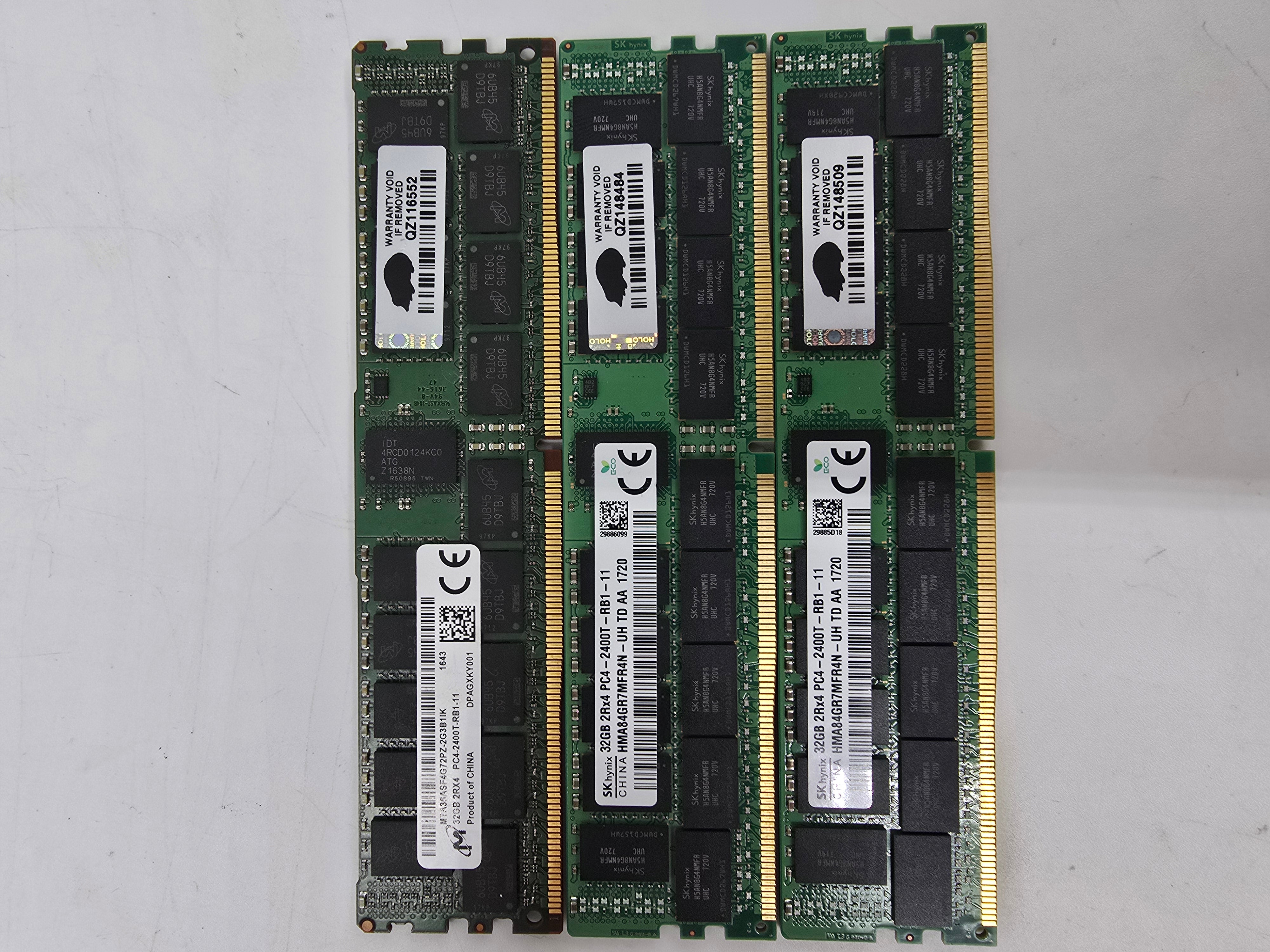 Server RAM 96GB (3x 32GB) 2Rx4 PC4 2400T Micron SK Hynix Lot of Three
