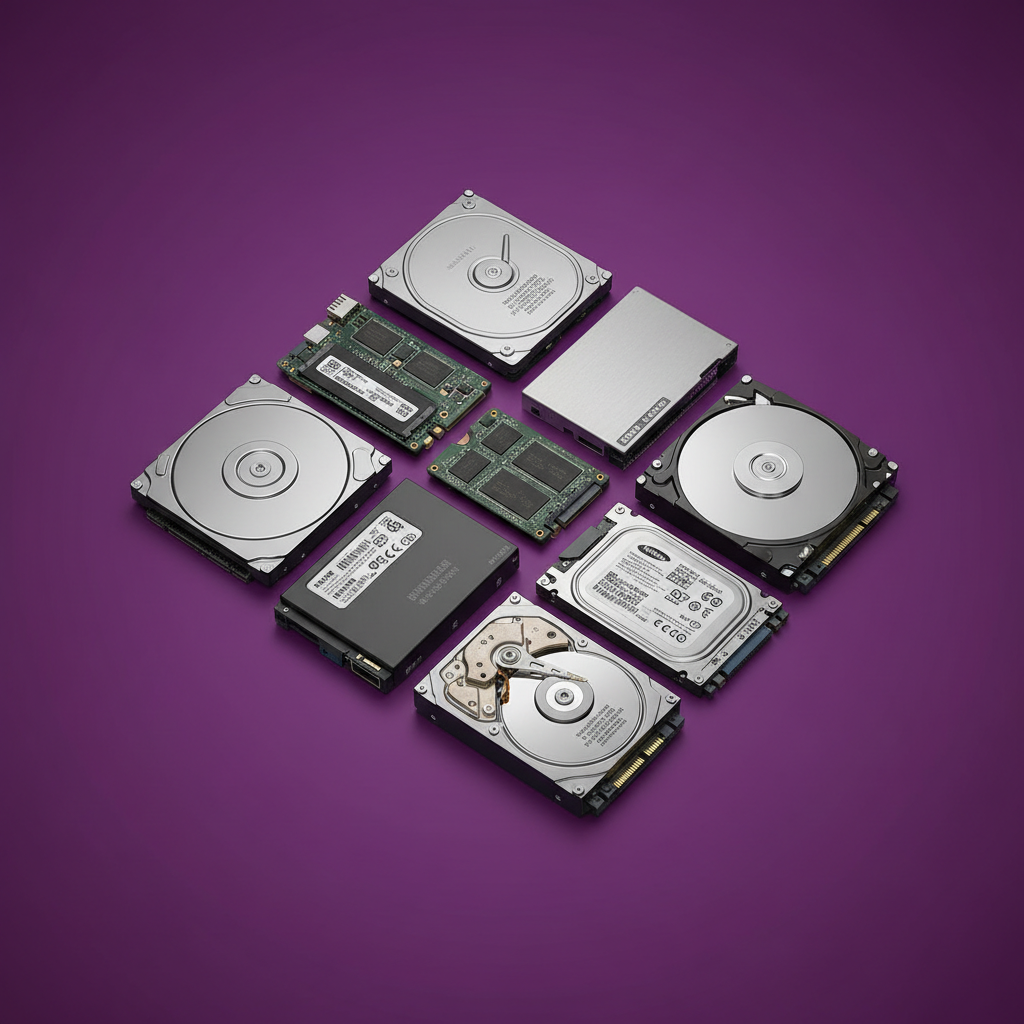 Storage Devices on Purple Background