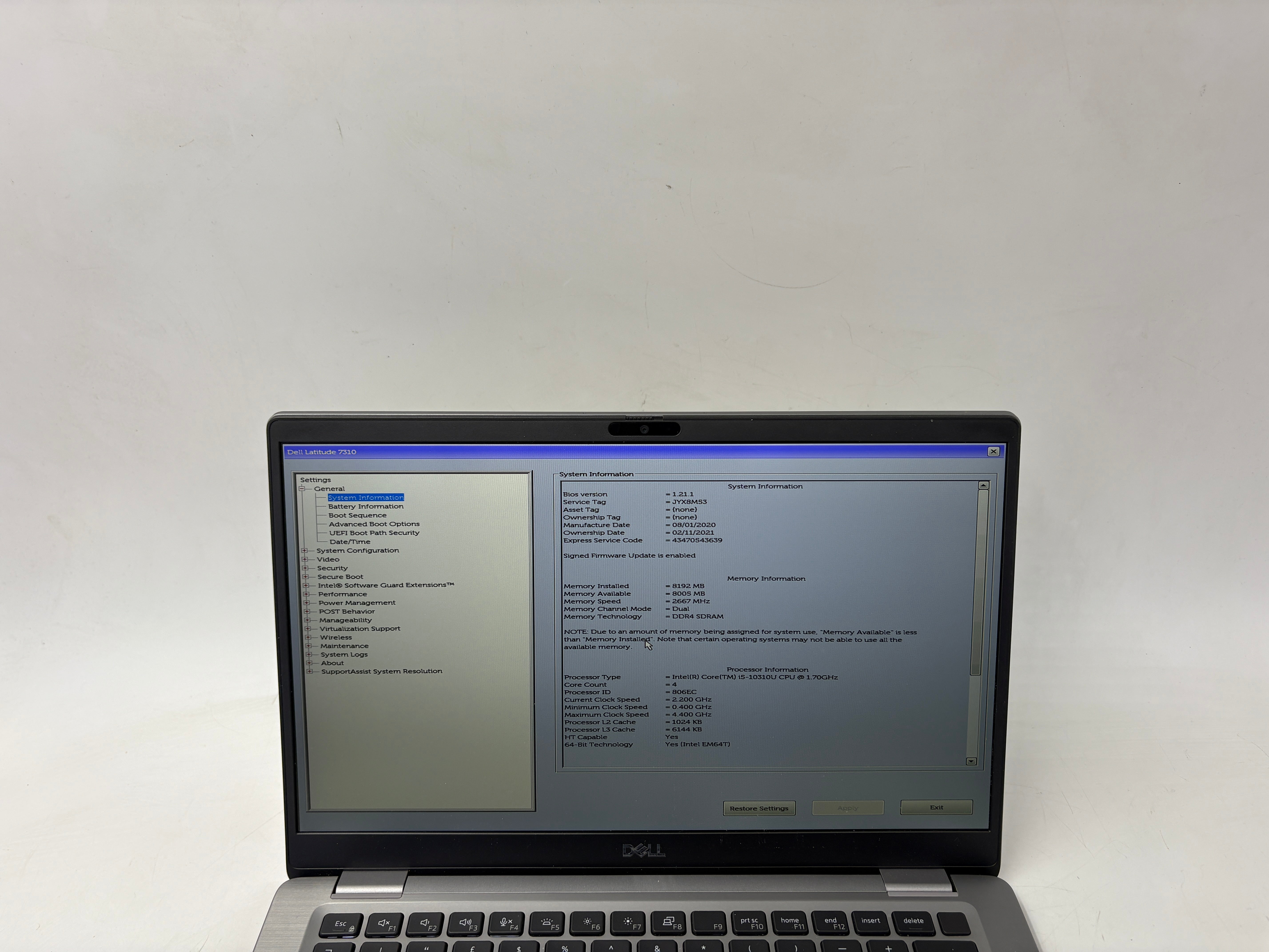 Dell Laptop Latitude 7310 13.3" Screen i5 10th Gen 8GB RAM 256GB SSD W11