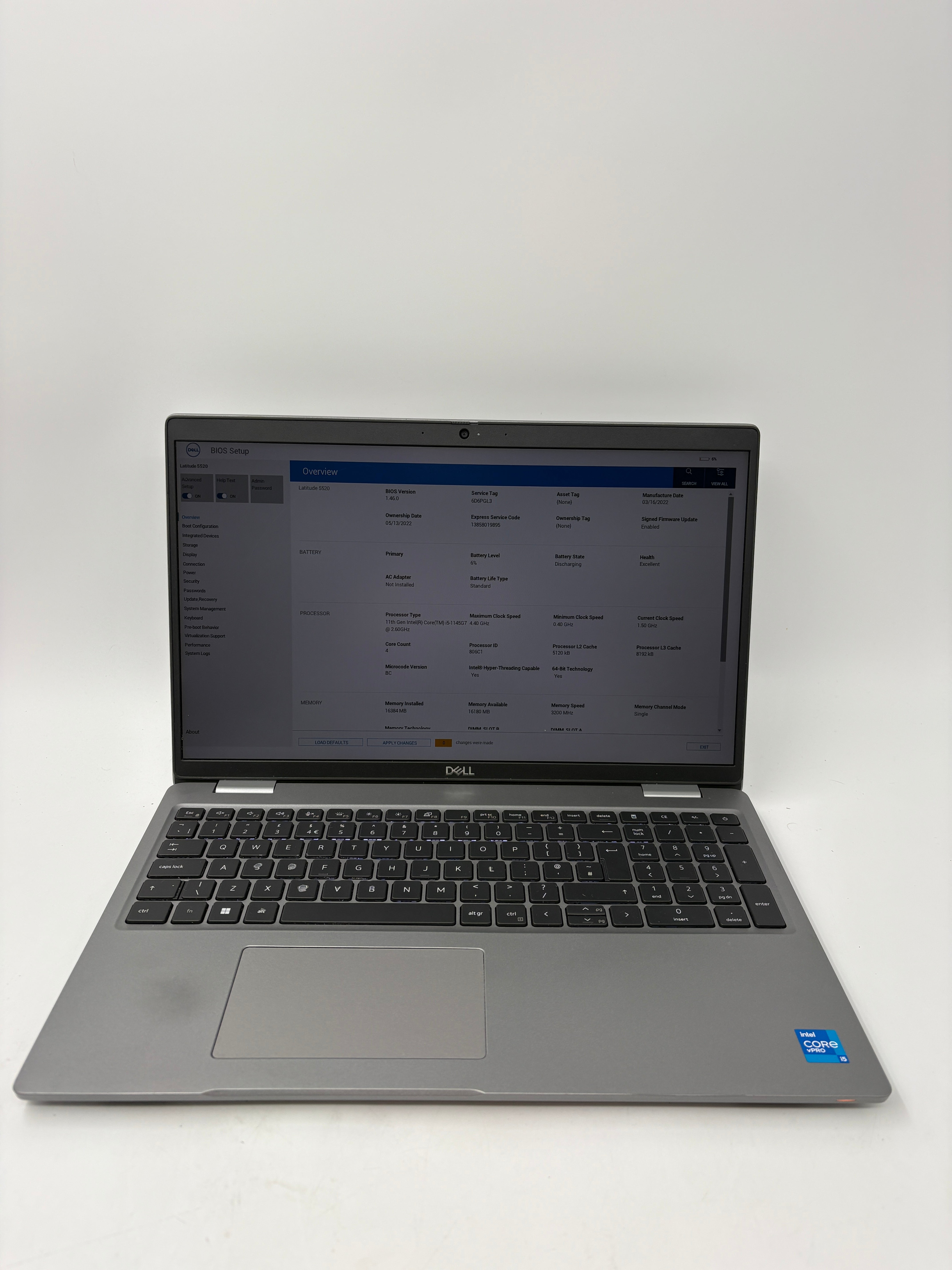 Dell Laptop Latitude 5520 15.6" Screen i5 11th Gen 16GB RAM No SSD No OS Spare