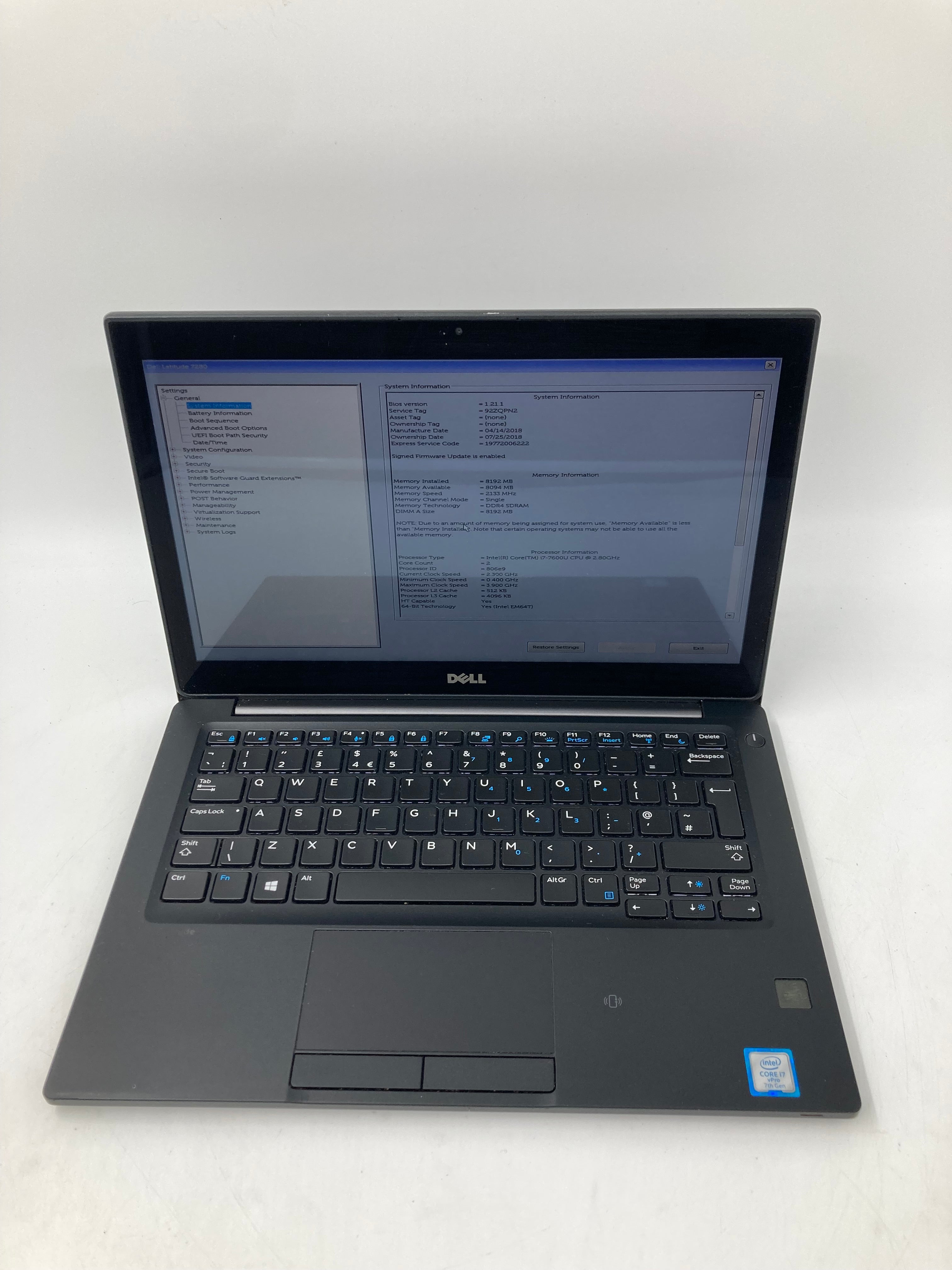 Dell Laptop Latitude 7280 12" i7 7th Gen 8GB RAM No HDD No OS *Spares*