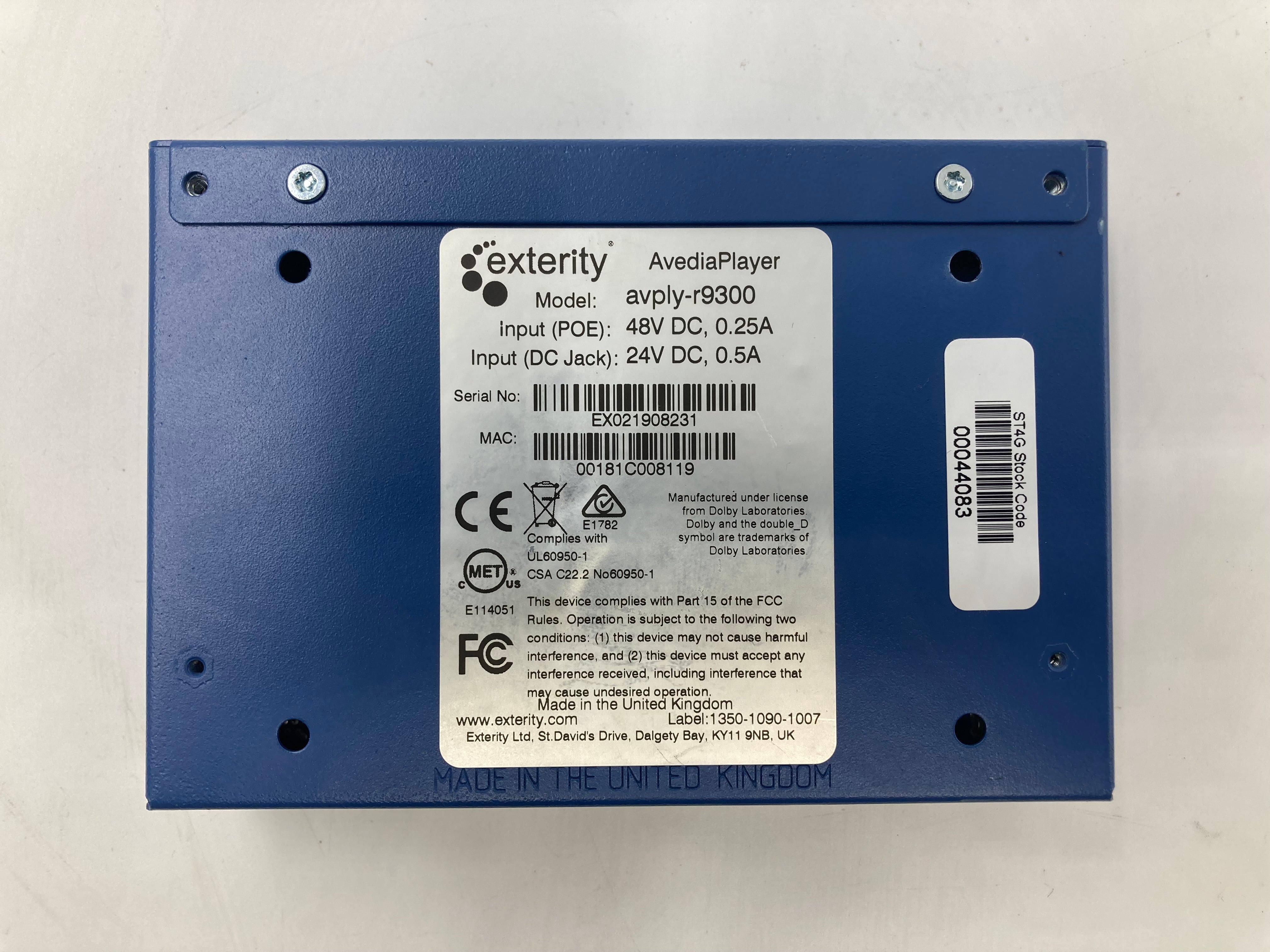 Exterity AvediaPlayer avply-r9300 HDMI