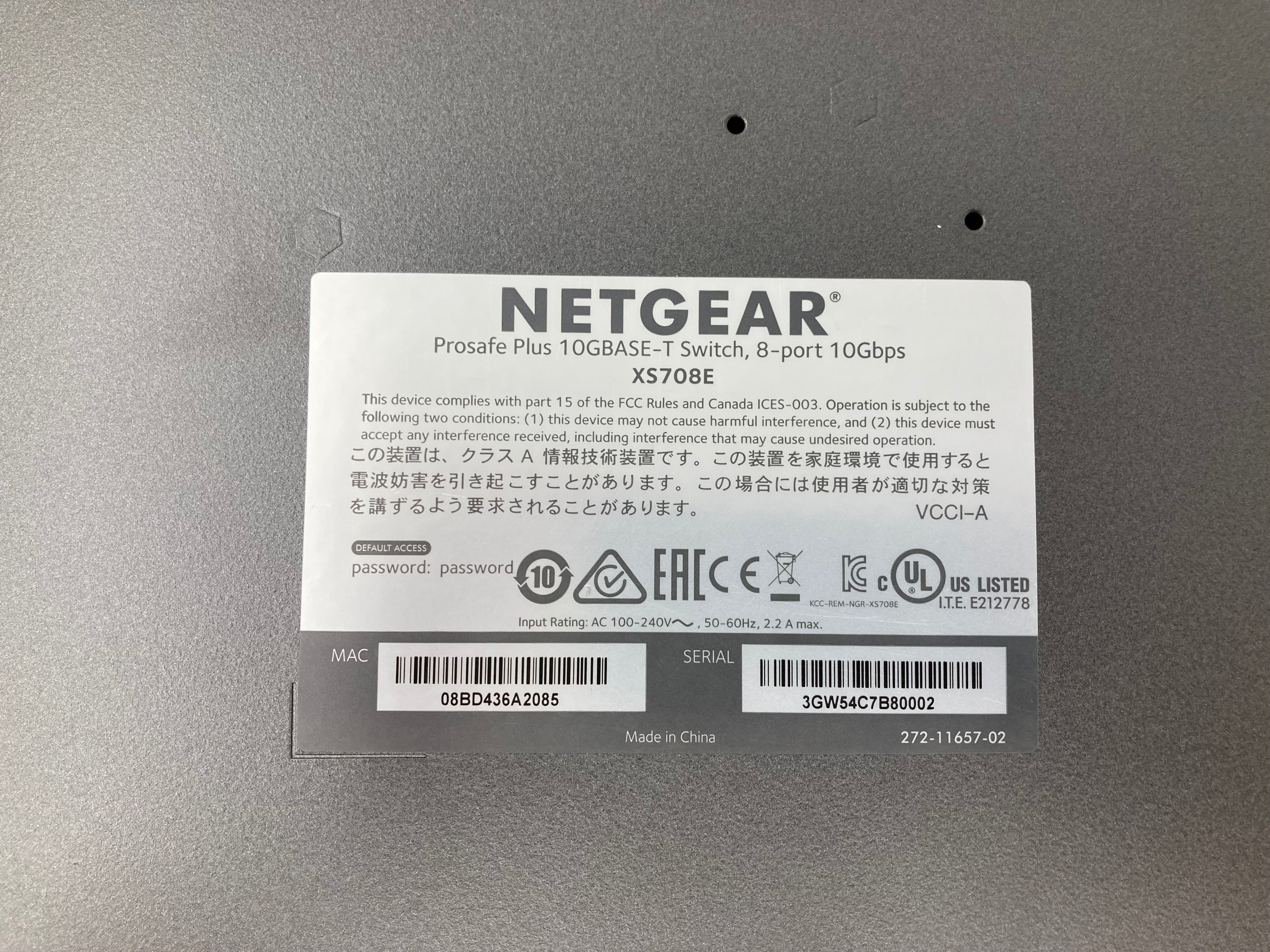 Netgear ProSafe Plus 10GBase-T Switch 8-Port 10Gbps XS708E