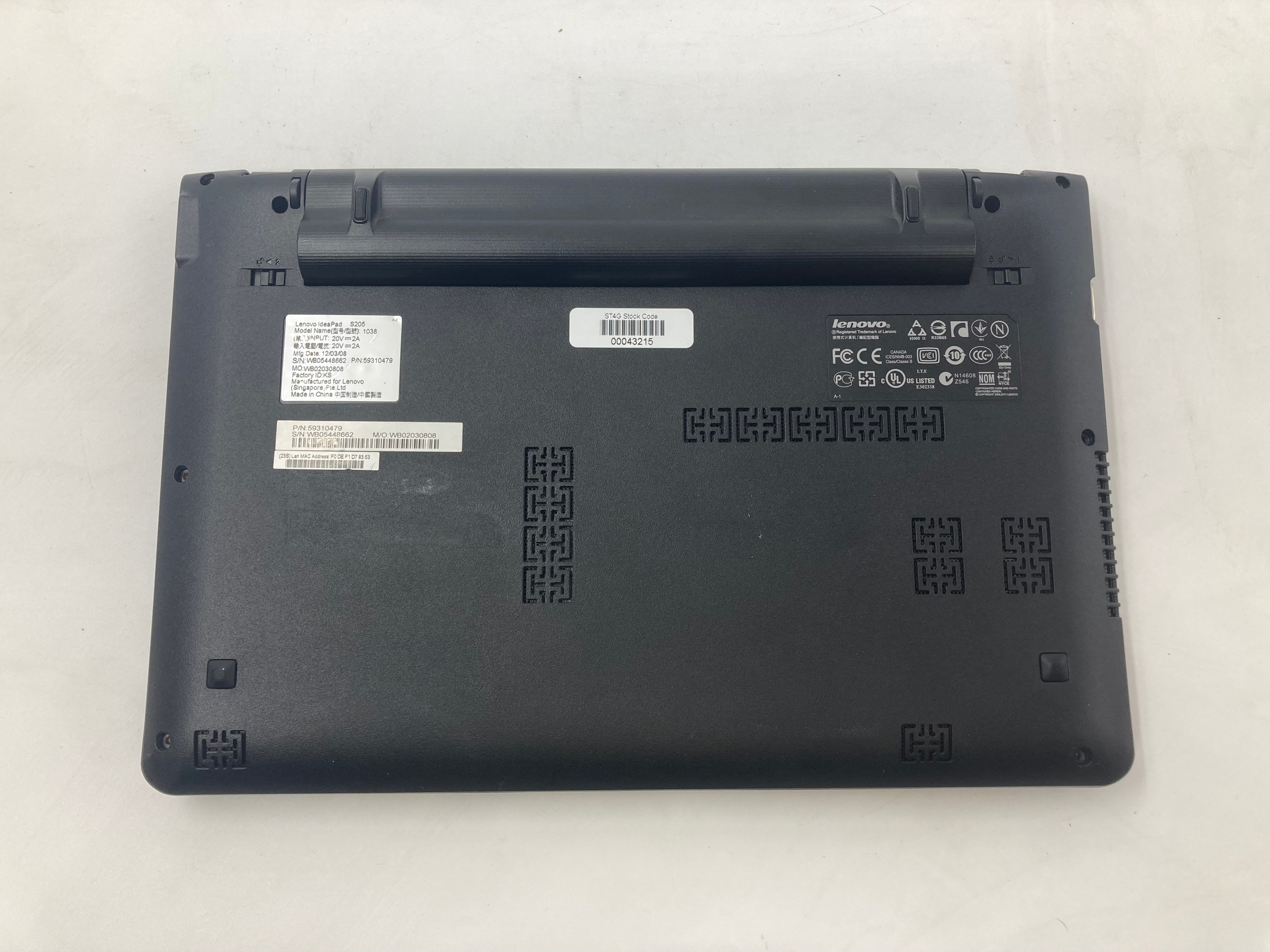 Lenovo Laptop IdeaPad S205 11.6" Intel Celeron 4GB RAM No HDD *Spares*