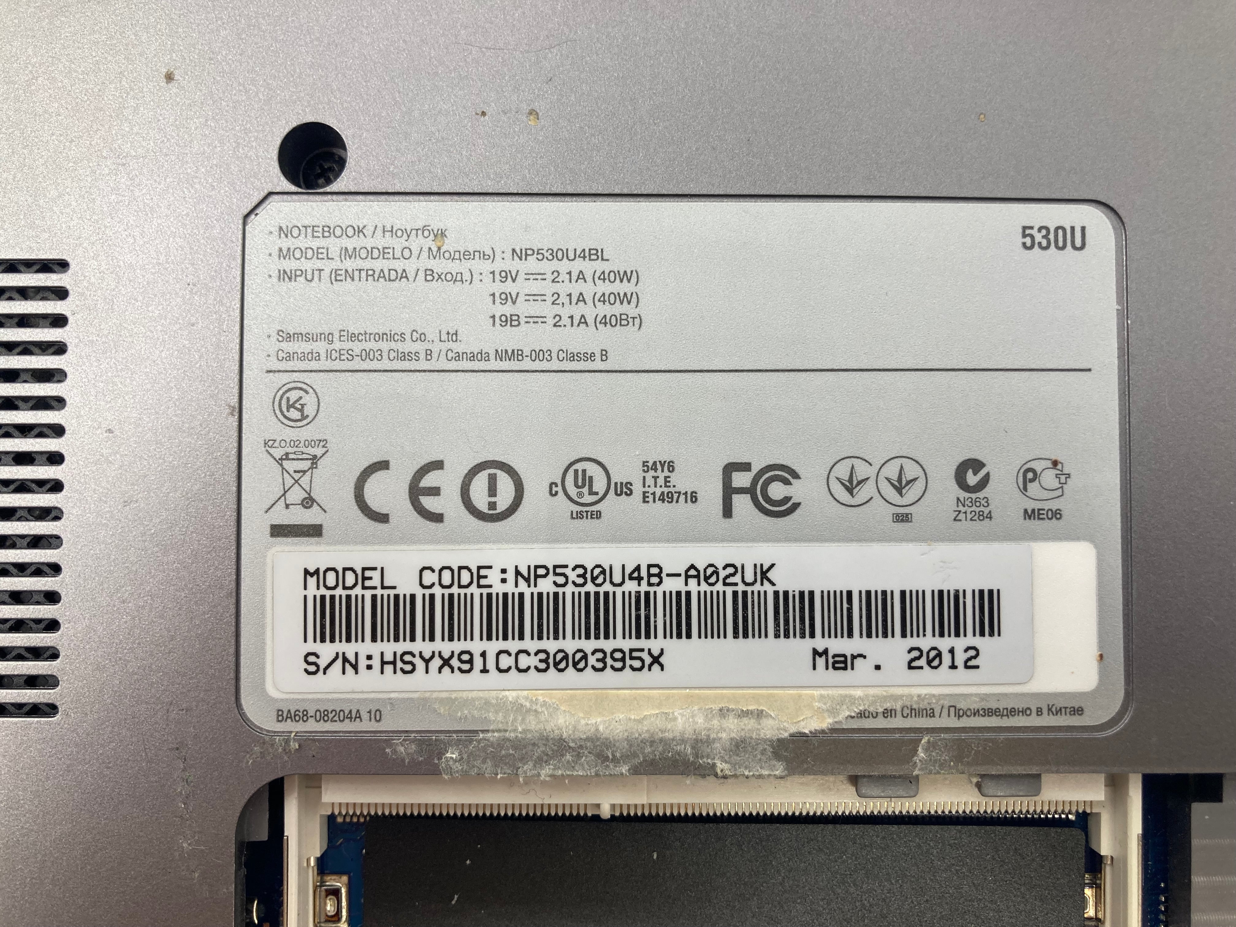 Samsung Laptop 530U 13" i5 3rd Gen No RAM No HDD *Spares*