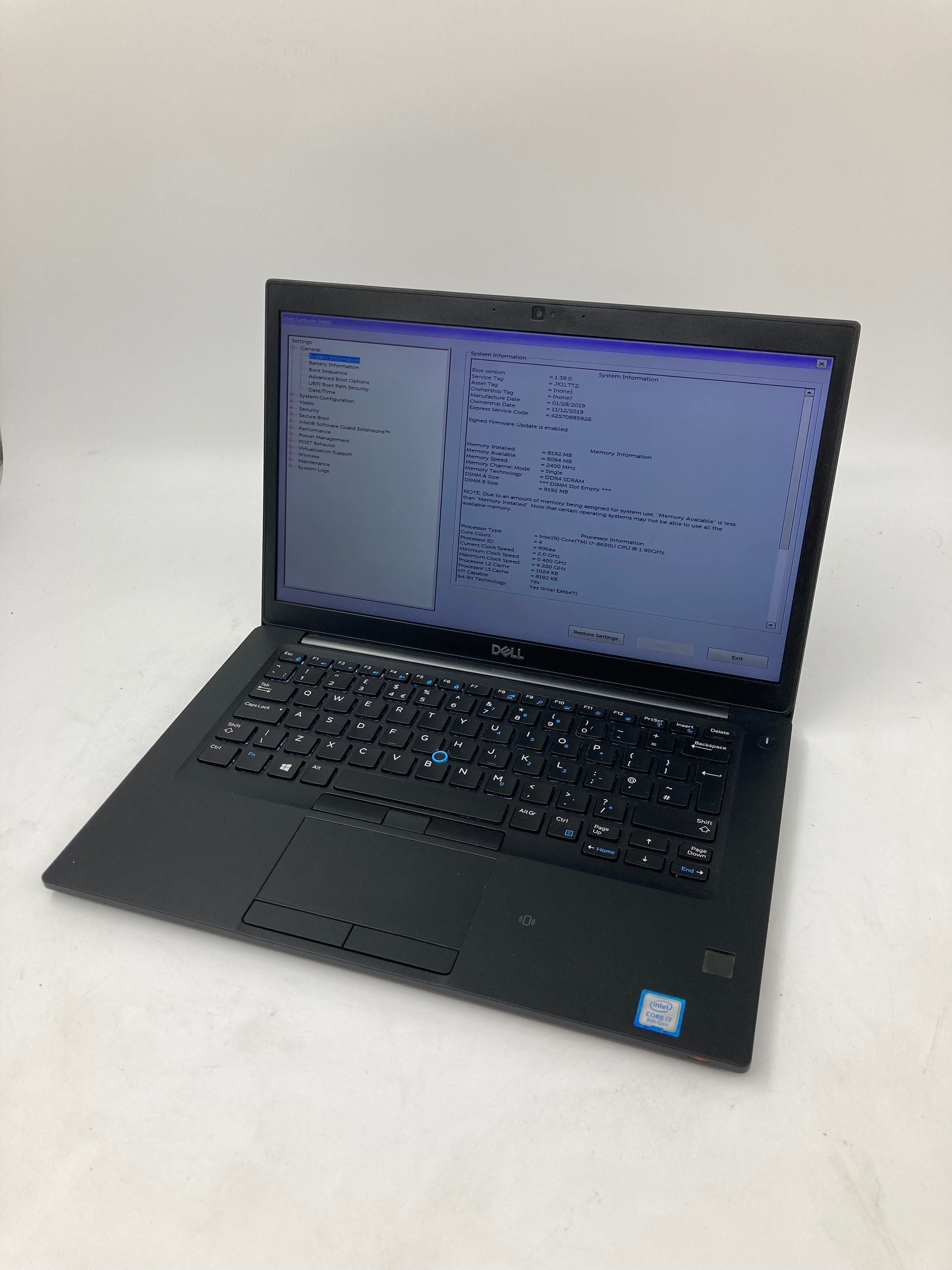 Dell Laptop Latitude 7490 14" i7 8th Gen 8GB RAM 256GB SSD No OS