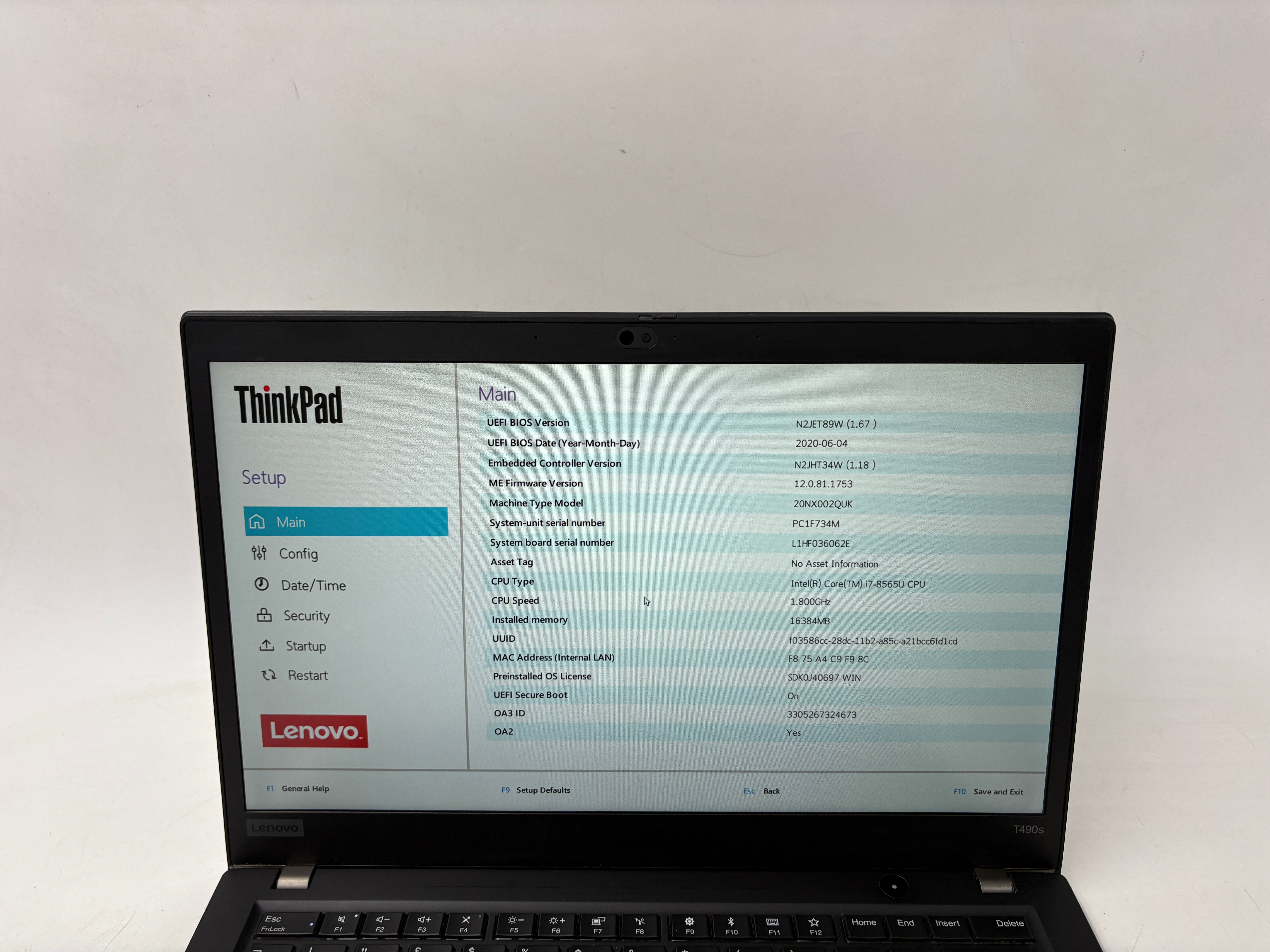 Lenovo Laptop ThinkPad T490S 14" Screen i7 8th Gen 16GB RAM 512GB SSD W11