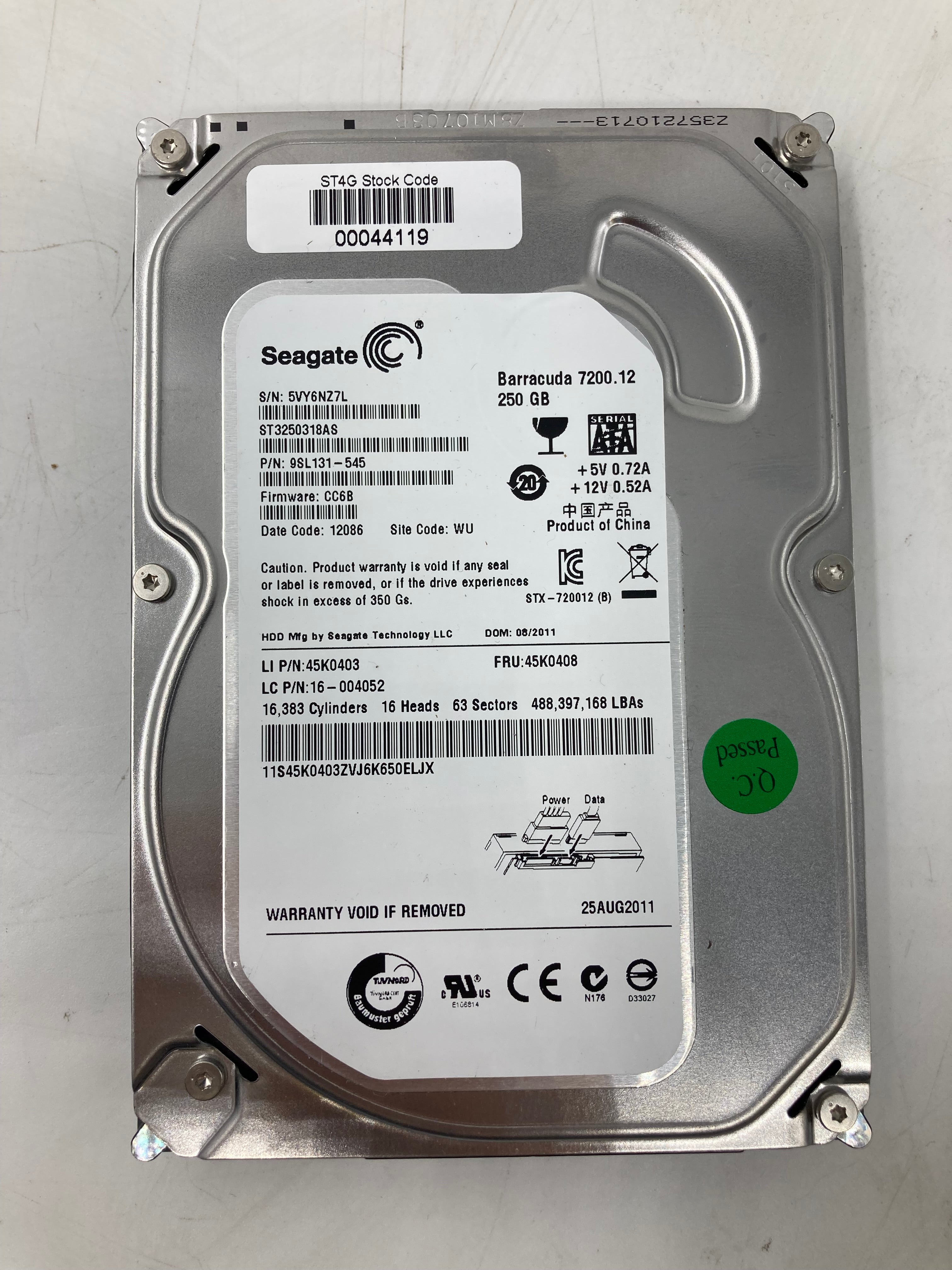 Batch of 7 3.5" 250GB SATA Hard Disk Drives - Mixed Brands