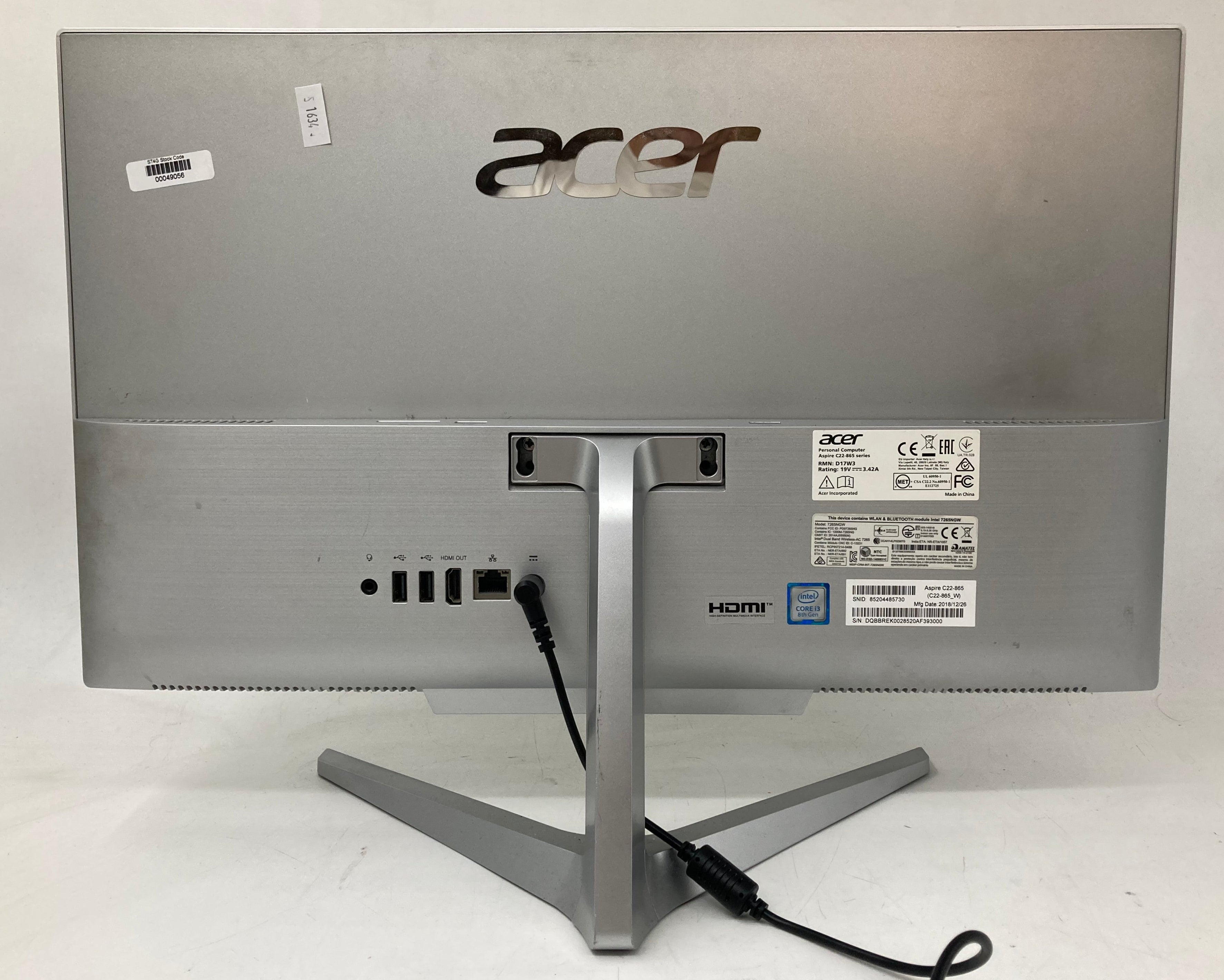 Acer All in One Aspire C22-865 22" i3 8th Gen 16GB RAM 500GB SSD W11 #1
