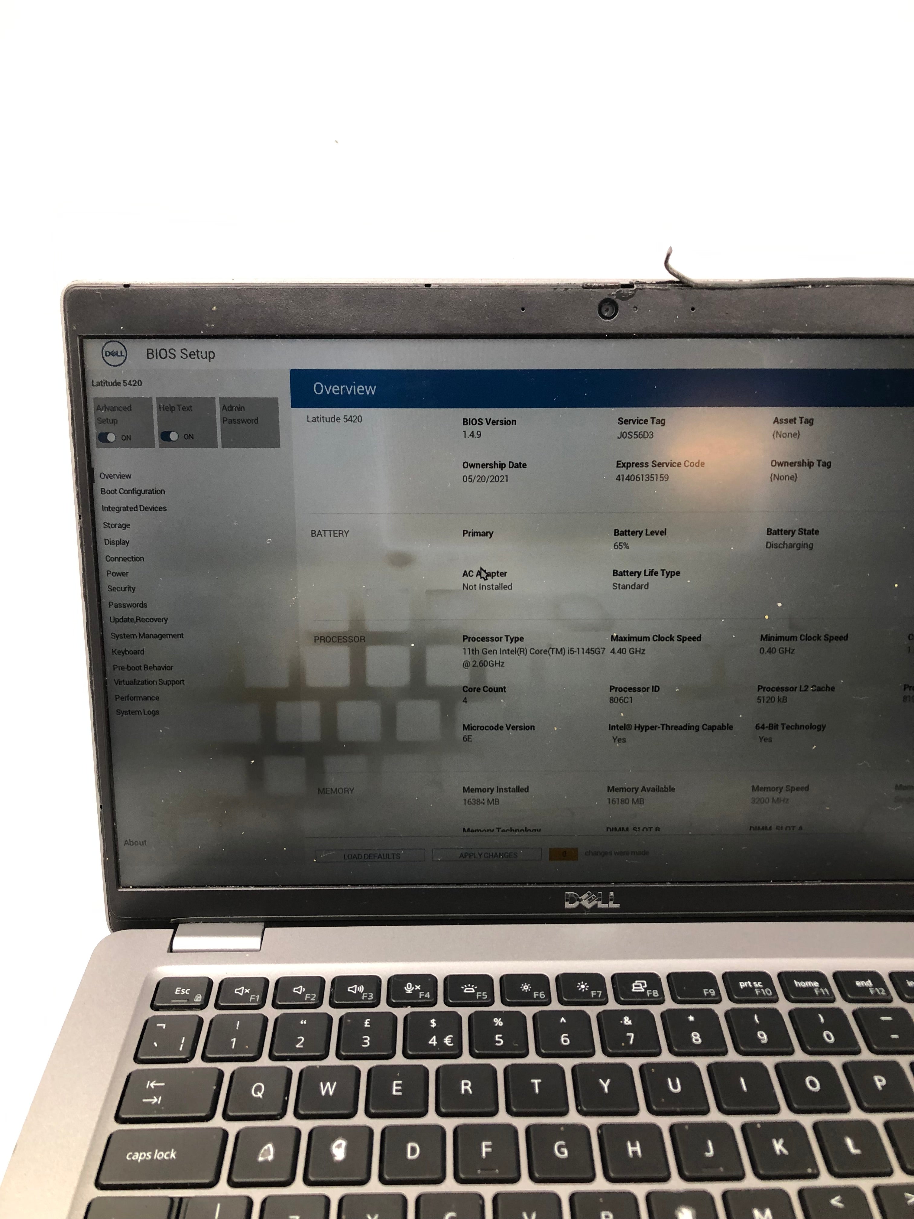 Dell Latitude 5420 14" Screen i5 11th Gen 16GB RAM No SSD No OS -Spares-