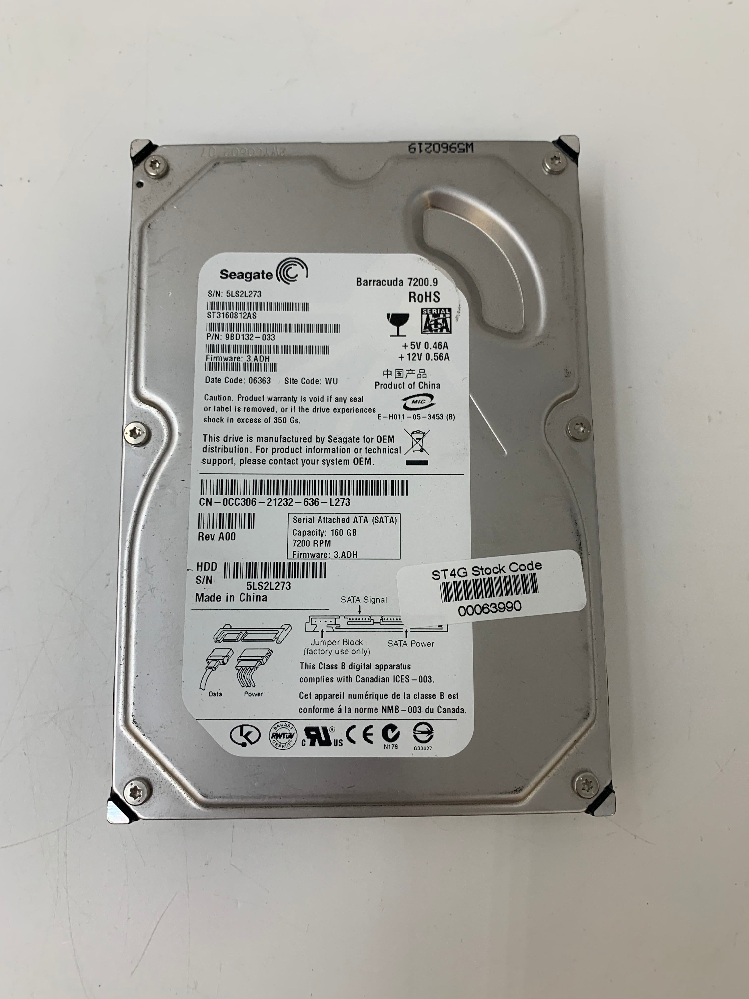 Seagate HDD | 160GB | 3.5 inch | SATA | MIXED MODELS | 7.2K RPM | Lot of 20