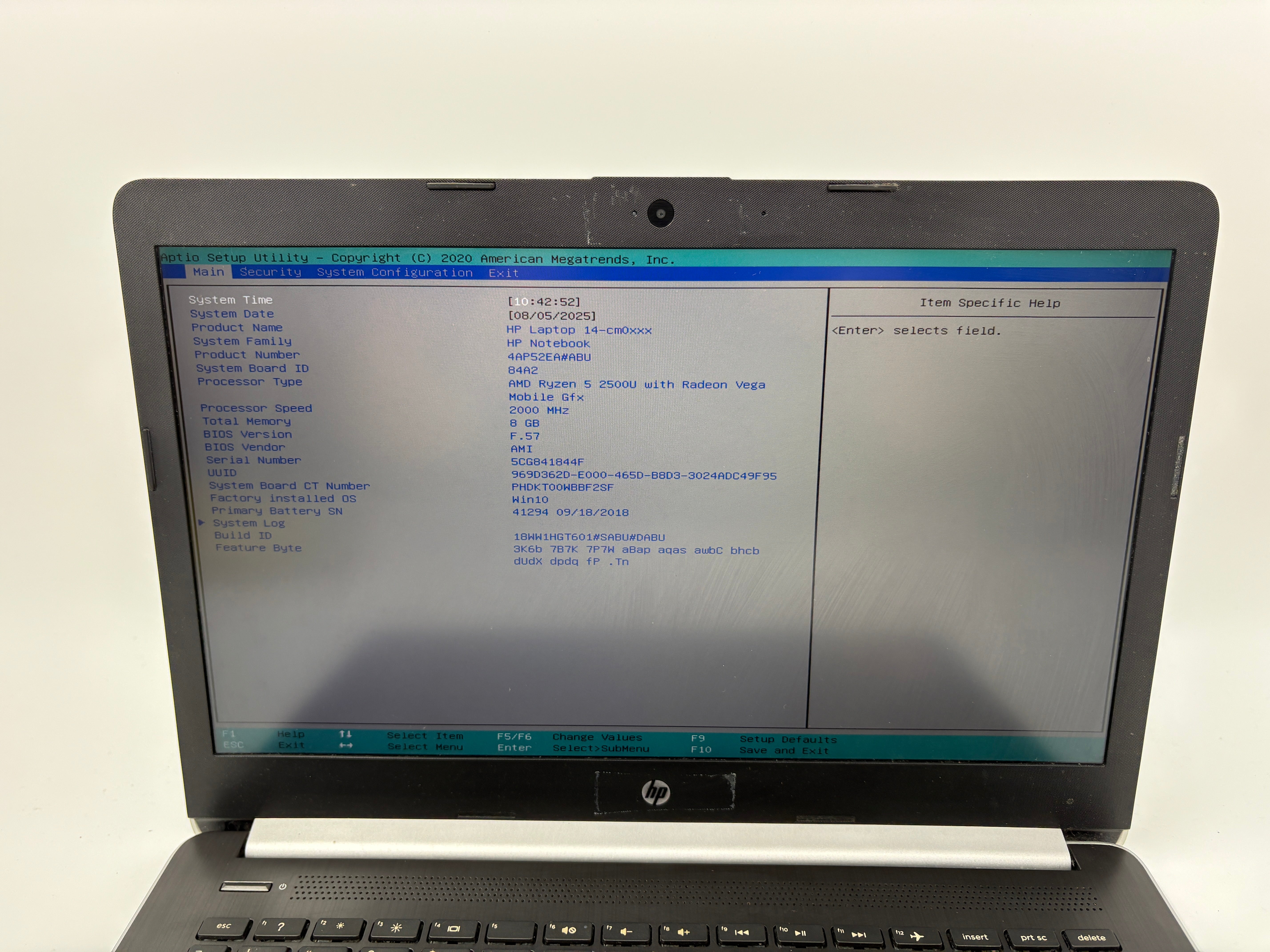 HP Laptop 14-CM0011NA 14" Screen Ryzen 5 2500U 8GB RAM NO SSD NO OS