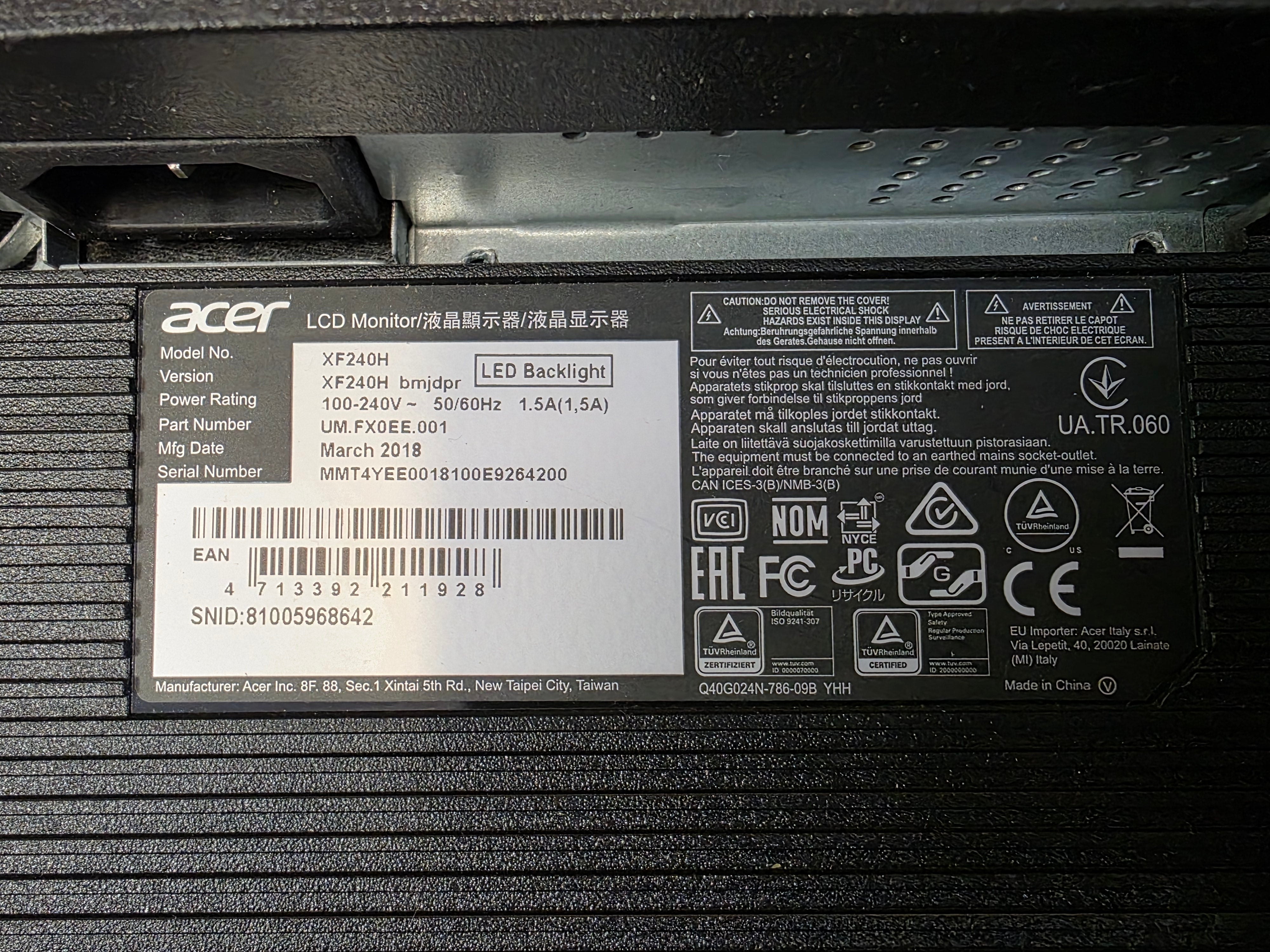 Acer XF240H 24" Full HD FreeSync 1ms 144Hz Gaming Monitor TN Panel #2