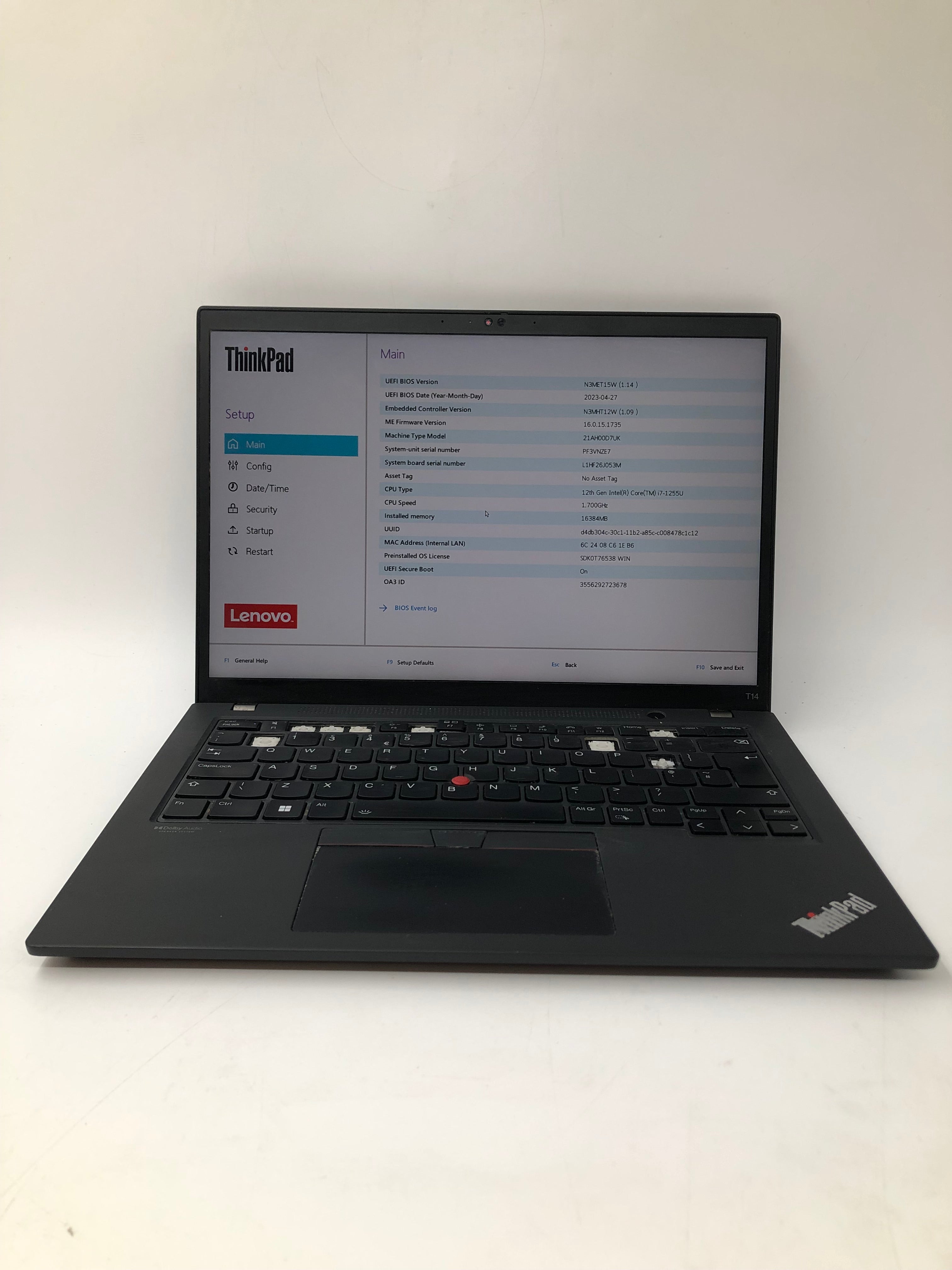 Lenovo ThinkPad T14 Spares: i7 12th Gen CPU, 16GB RAM, 14" Screen (No SSD/No OS)