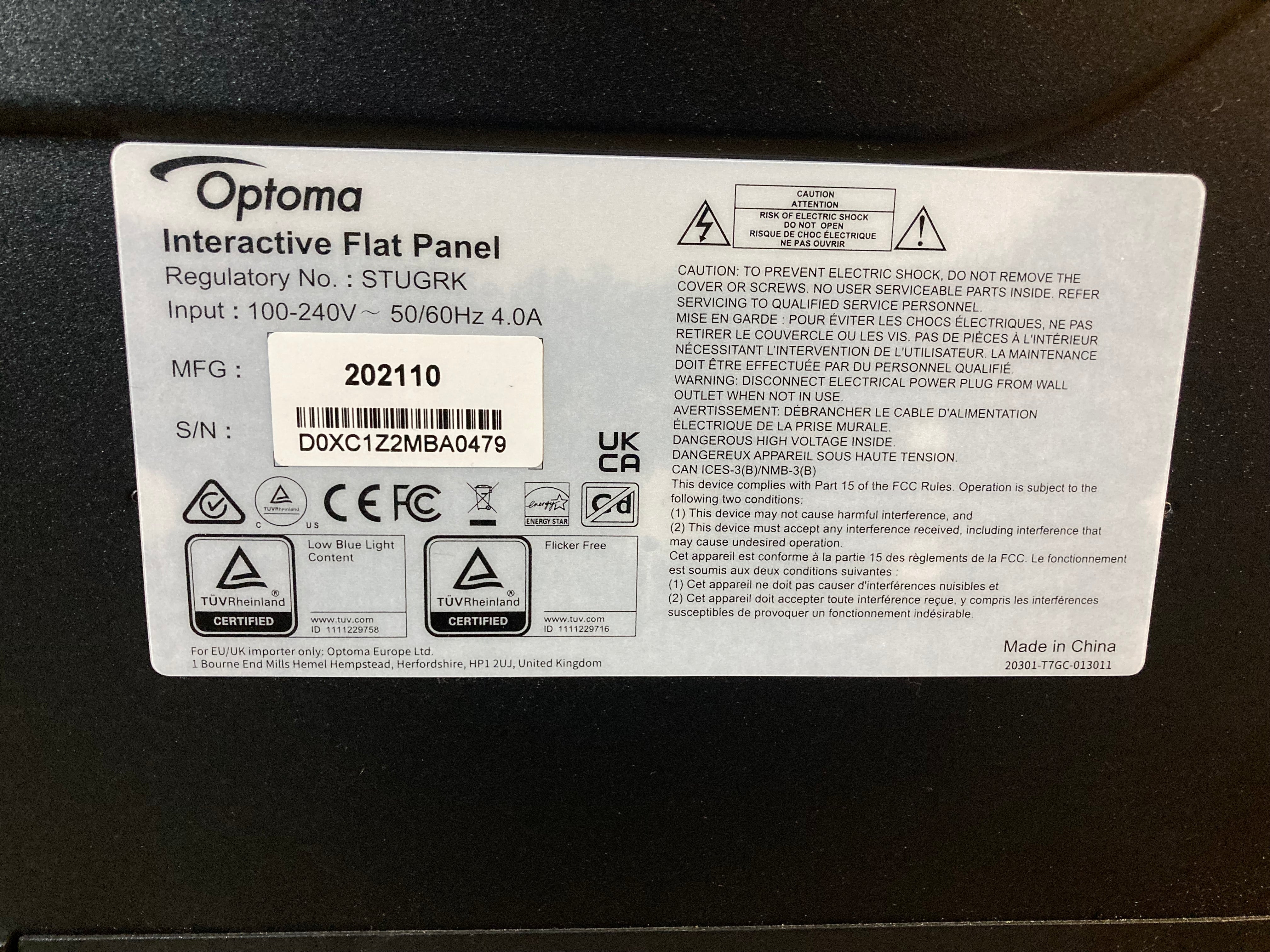 Optoma 3751RK 75" Interactive Touchscreen 4K 3840x2160