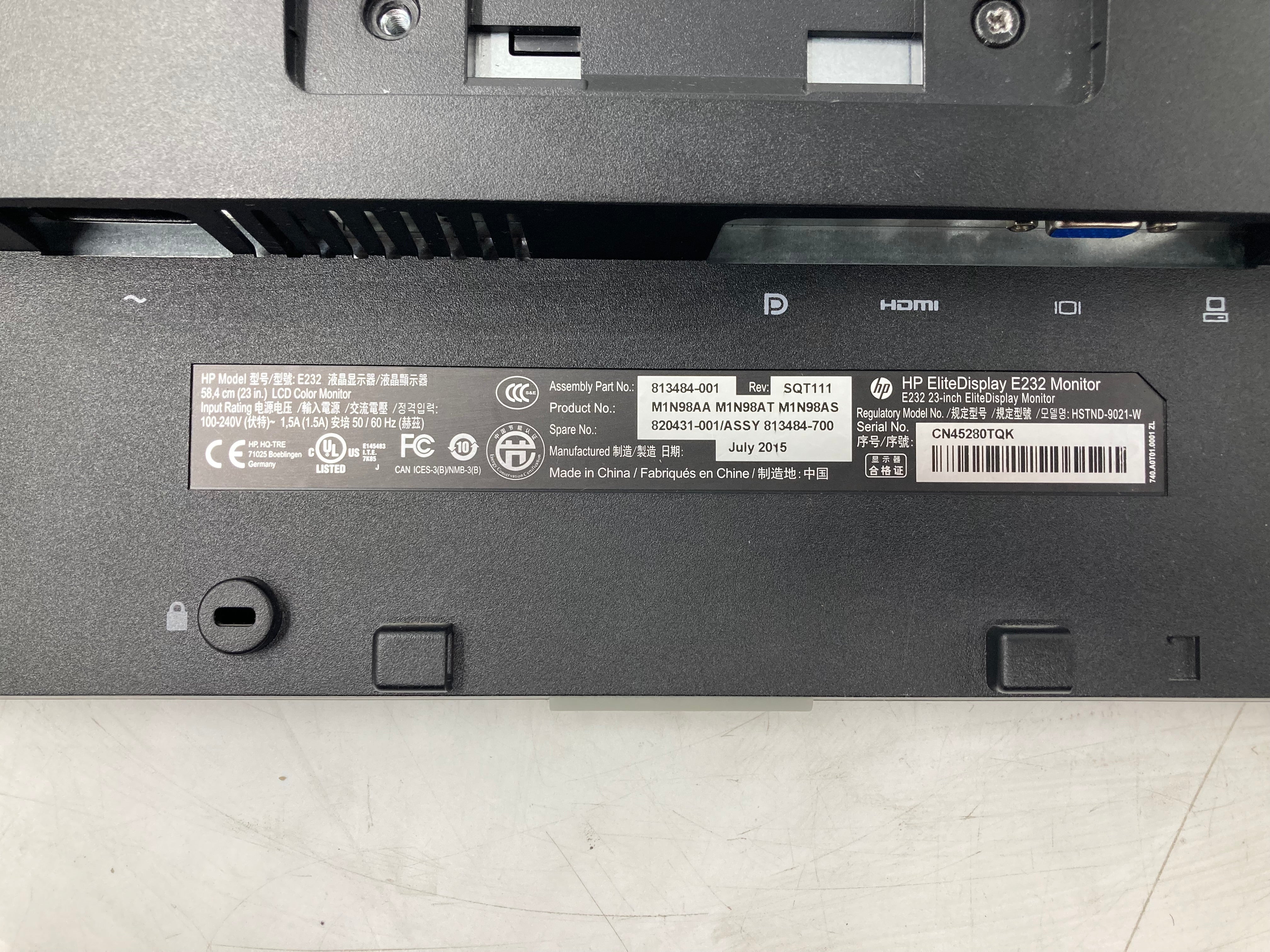 HP Monitor EliteDisplay E232 23" IPS VGA Display Port HDMI No Stand