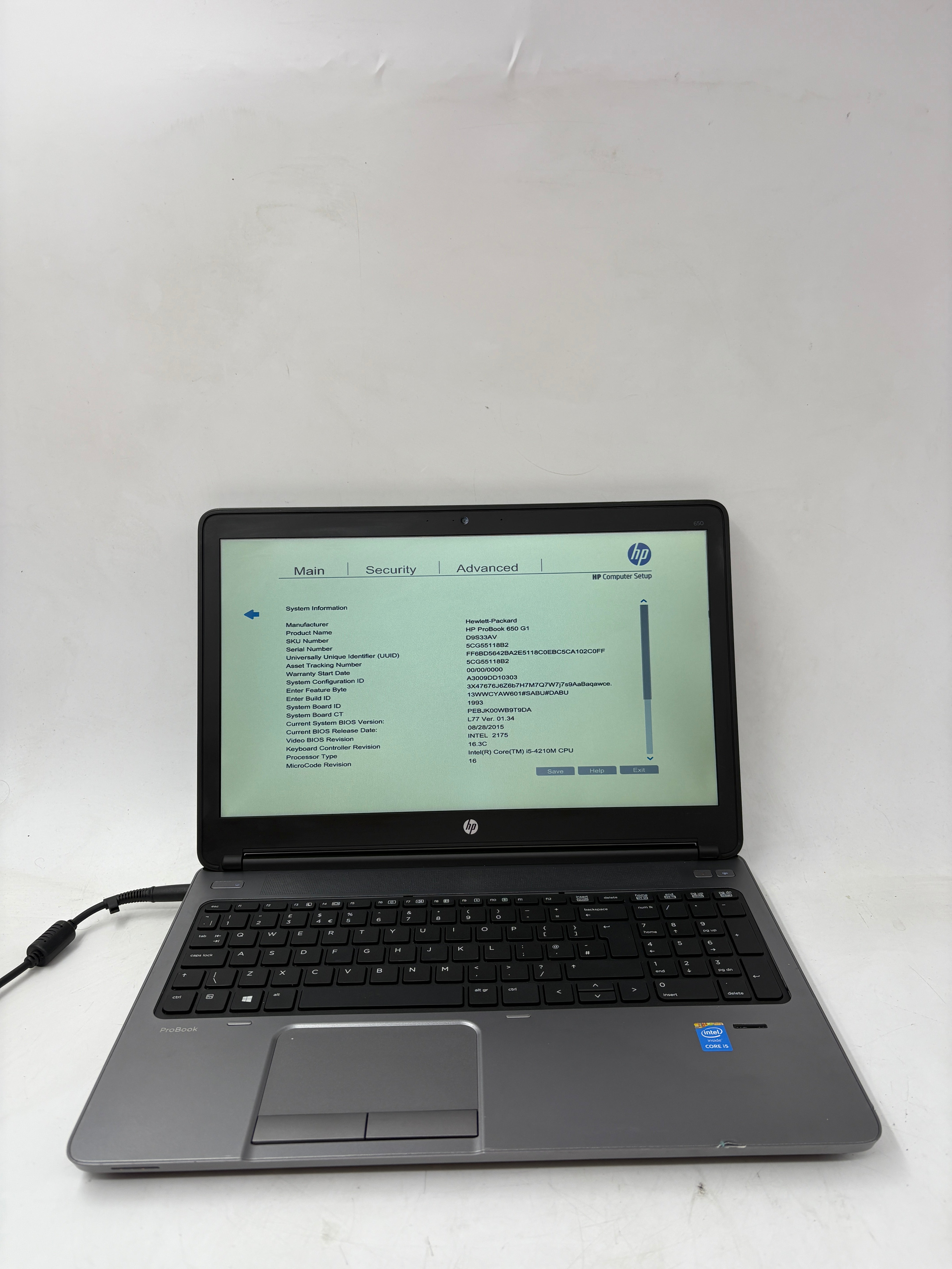 HP Laptop ProBook 650 G1 15.6" Screen i5 4th Gen 8GB RAM NO SSD NO OS
