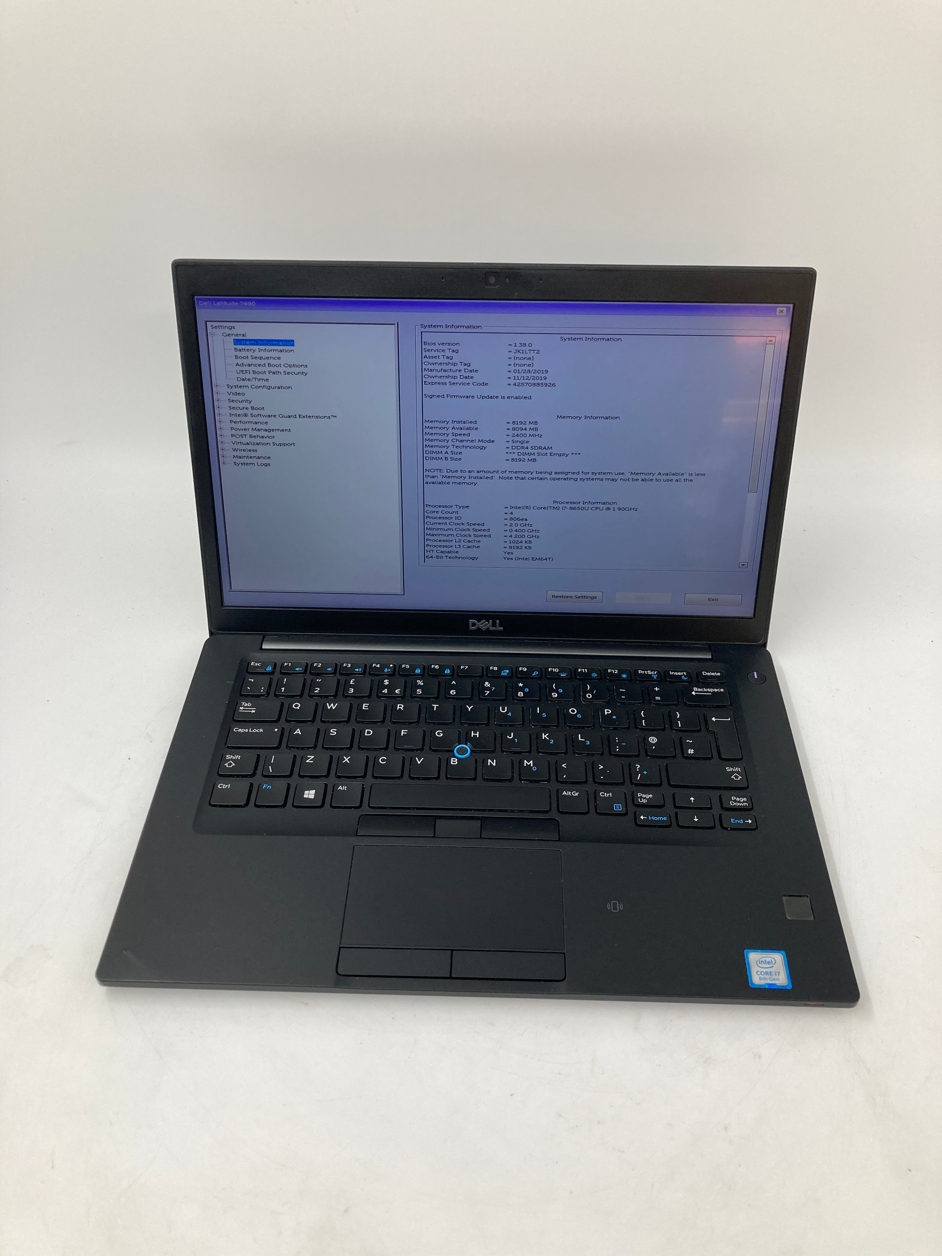 Dell Laptop Latitude 7490 14" i7 8th Gen 8GB RAM 256GB SSD No OS