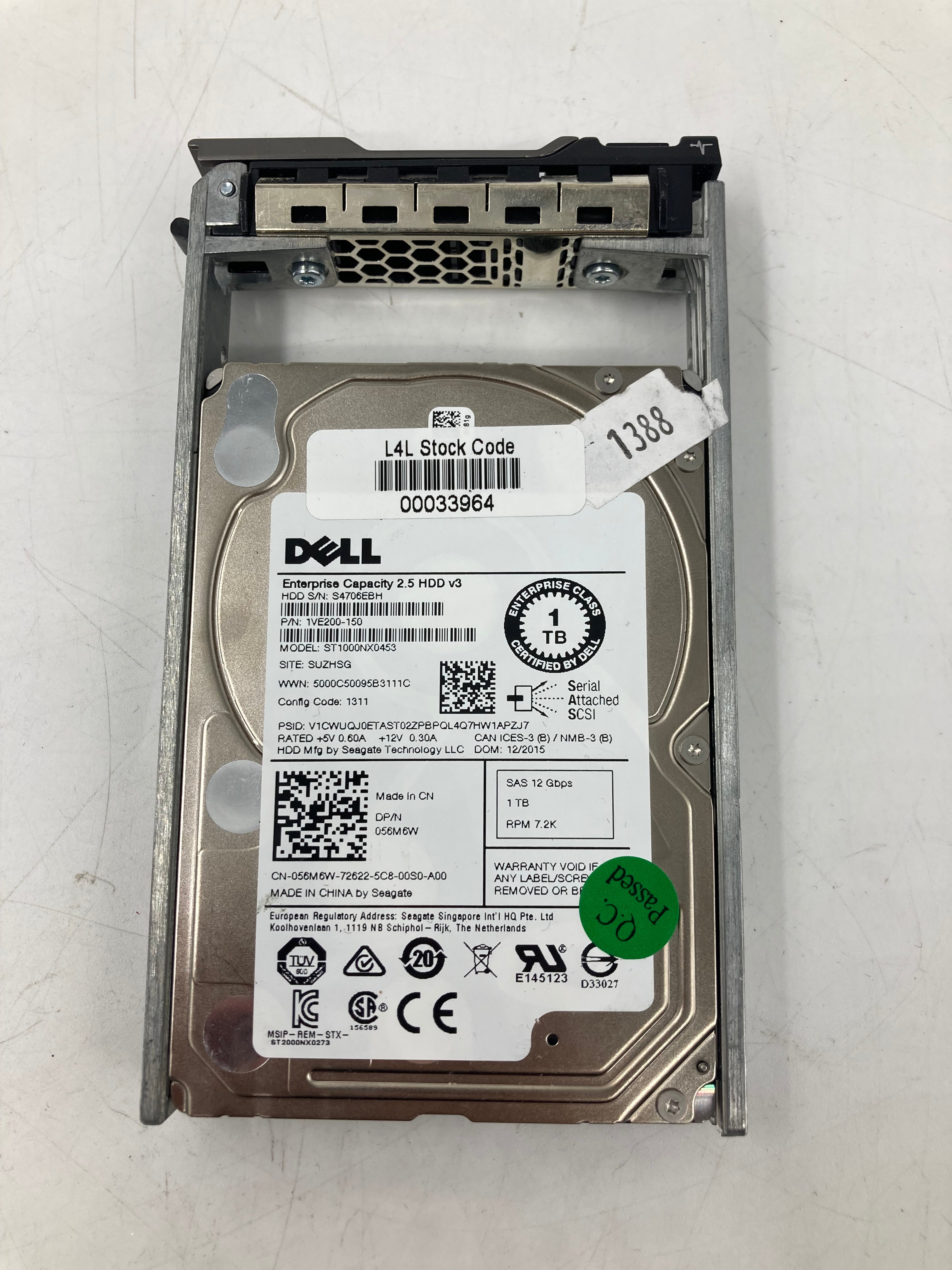 Dell HDD 2.5" SAS 1TB 1.2TB 10K 7.2K RPM 6Gbps P/N 09W5WV 0G2G54 056M6W Lot of 9
