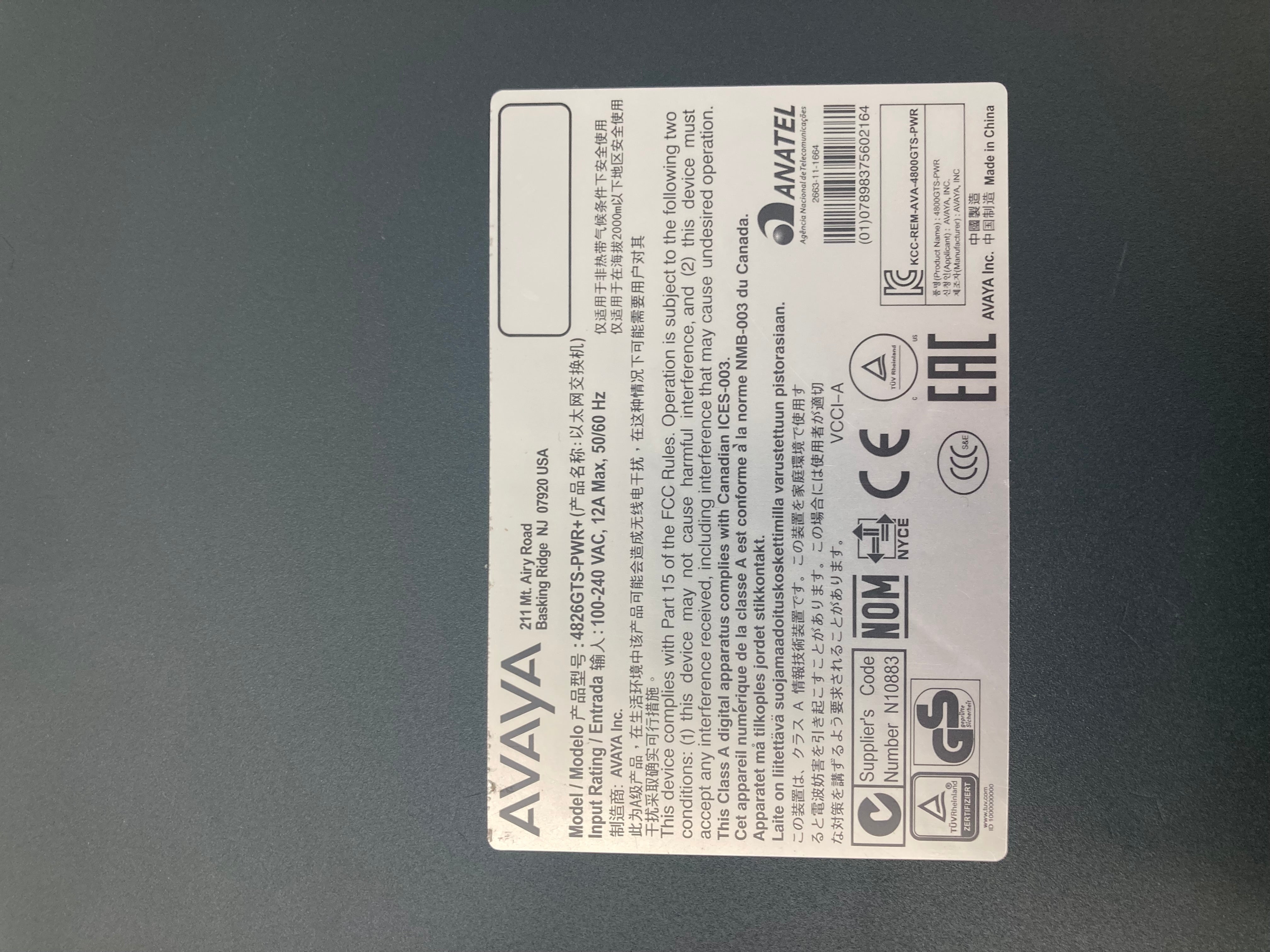 Avaya 4850GTS-PWR+ 48-Port PoE Gigabit Ethernet Network Switch
