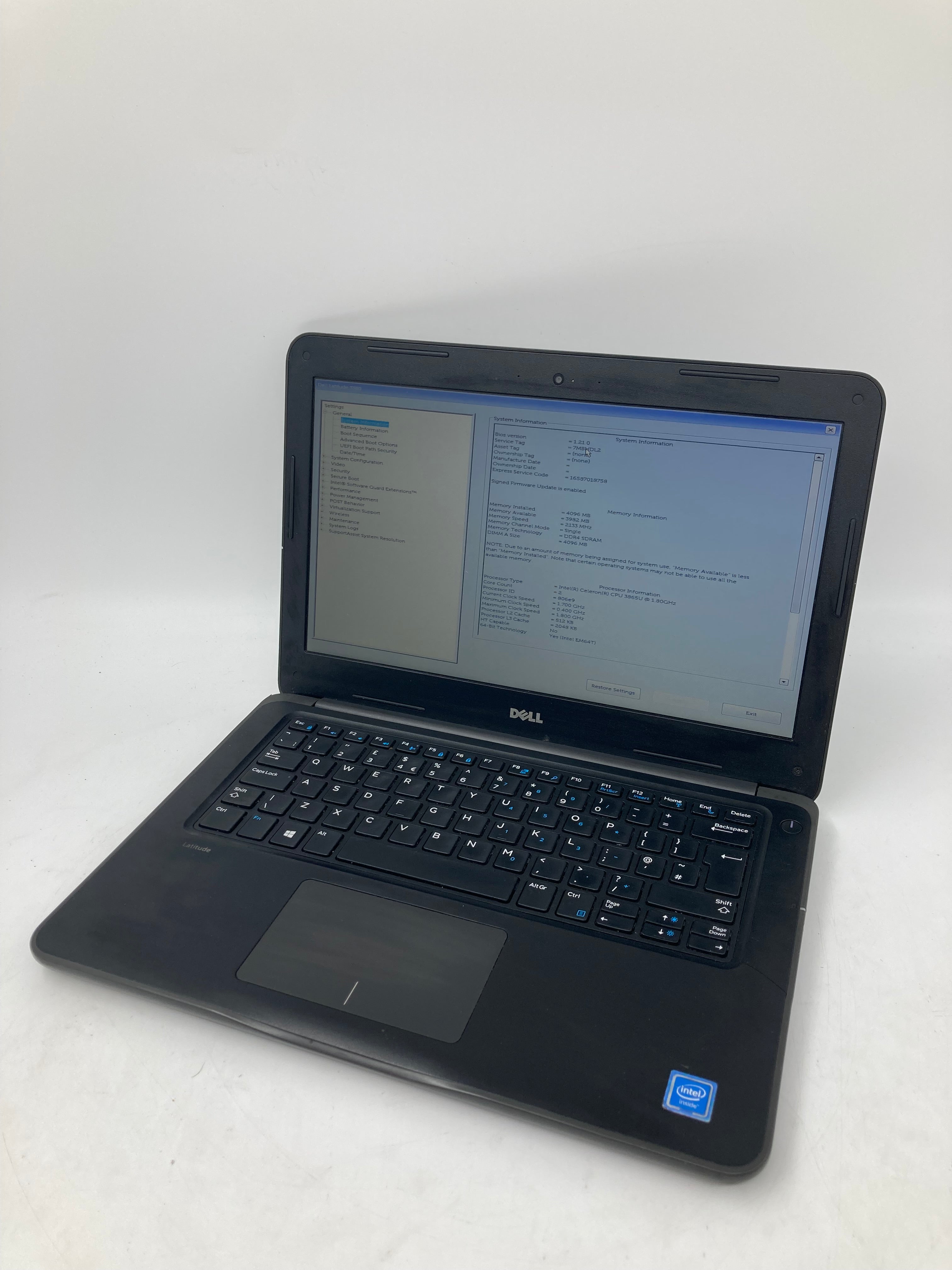 Dell Laptop Latitude 3380 13" Intel Celeron 3865U 4GB RAM No HDD No OS *Spares*