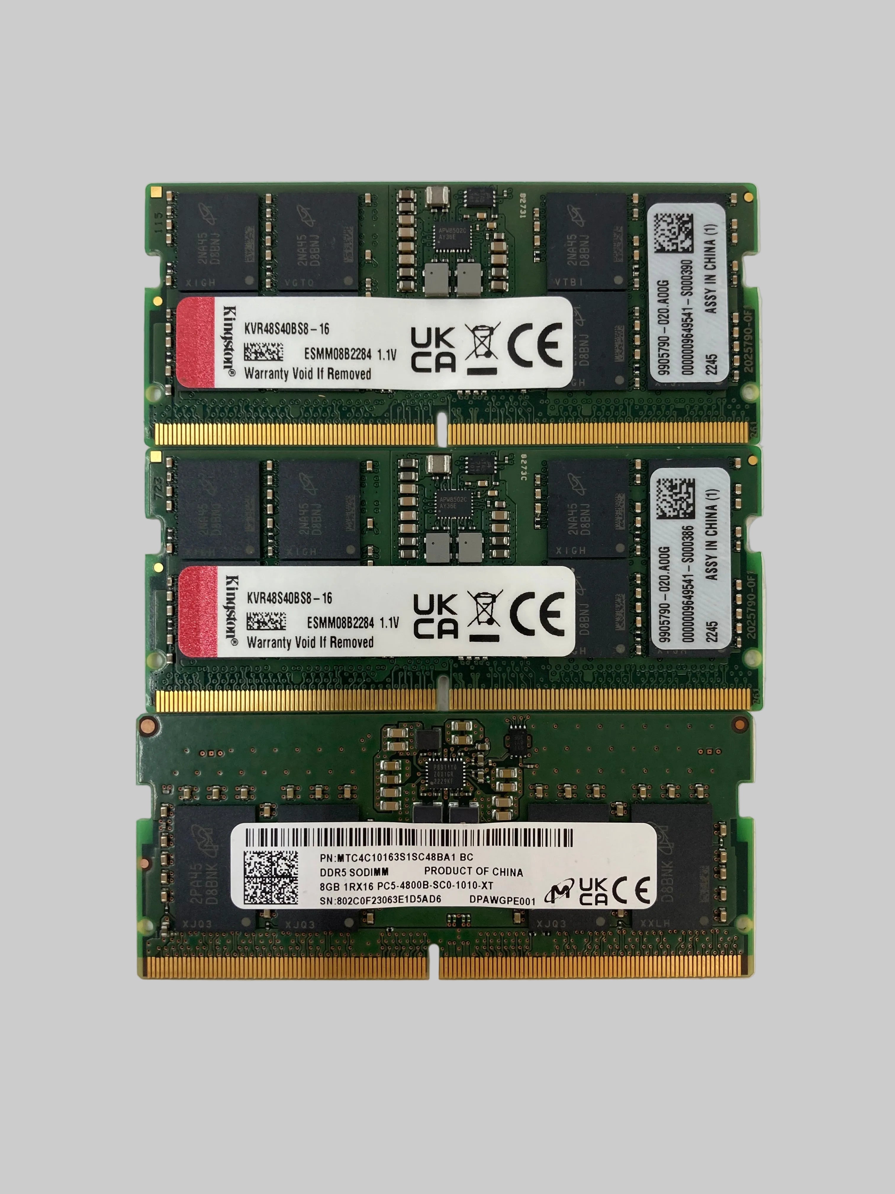 Laptop Memory DDR5 RAM 1x 8GB 2x 16GB SODIMM - Mixed Models