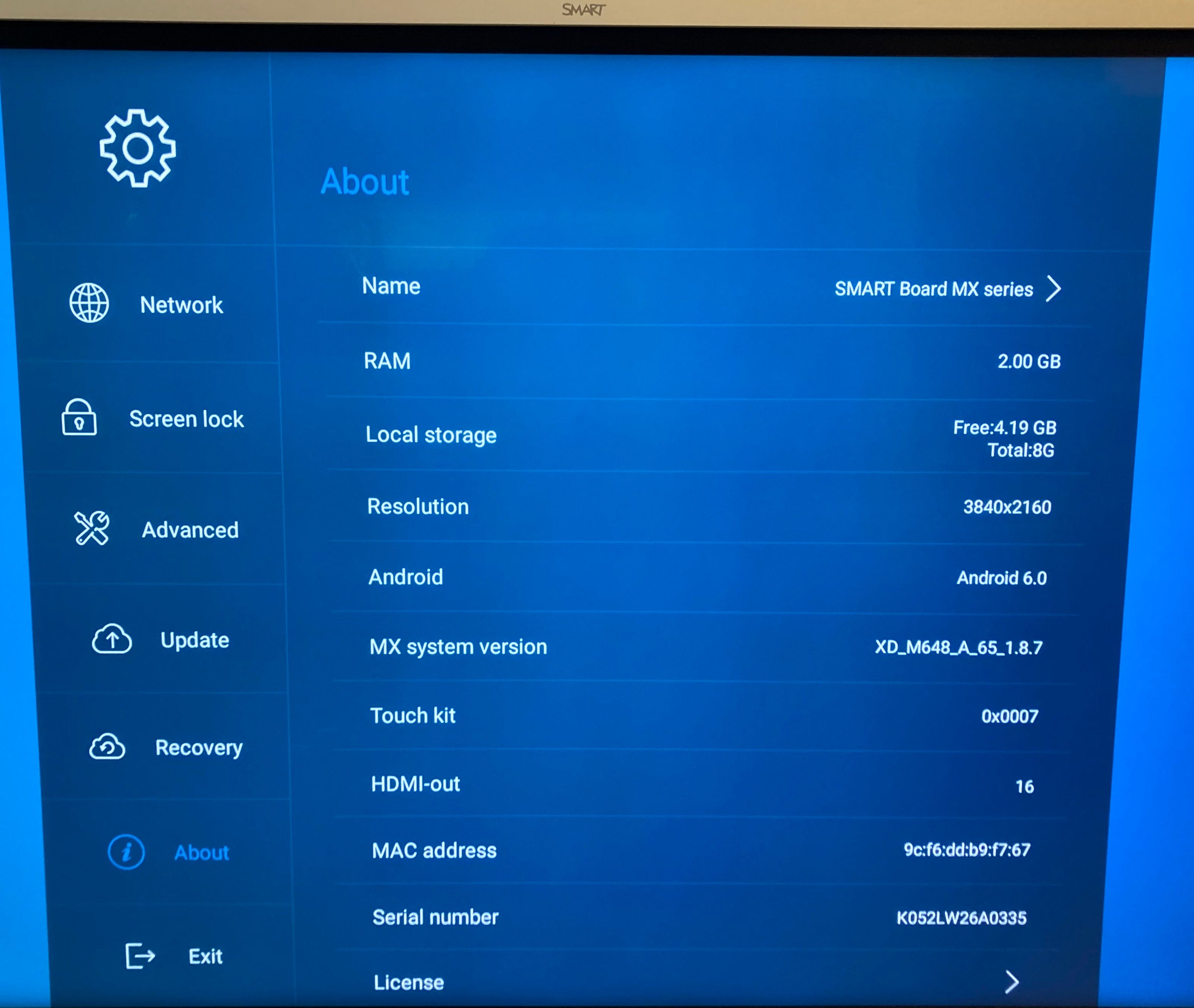 Smart WhiteBoard SBID-MX065 65" Touchscreen 4K UHD WiFi