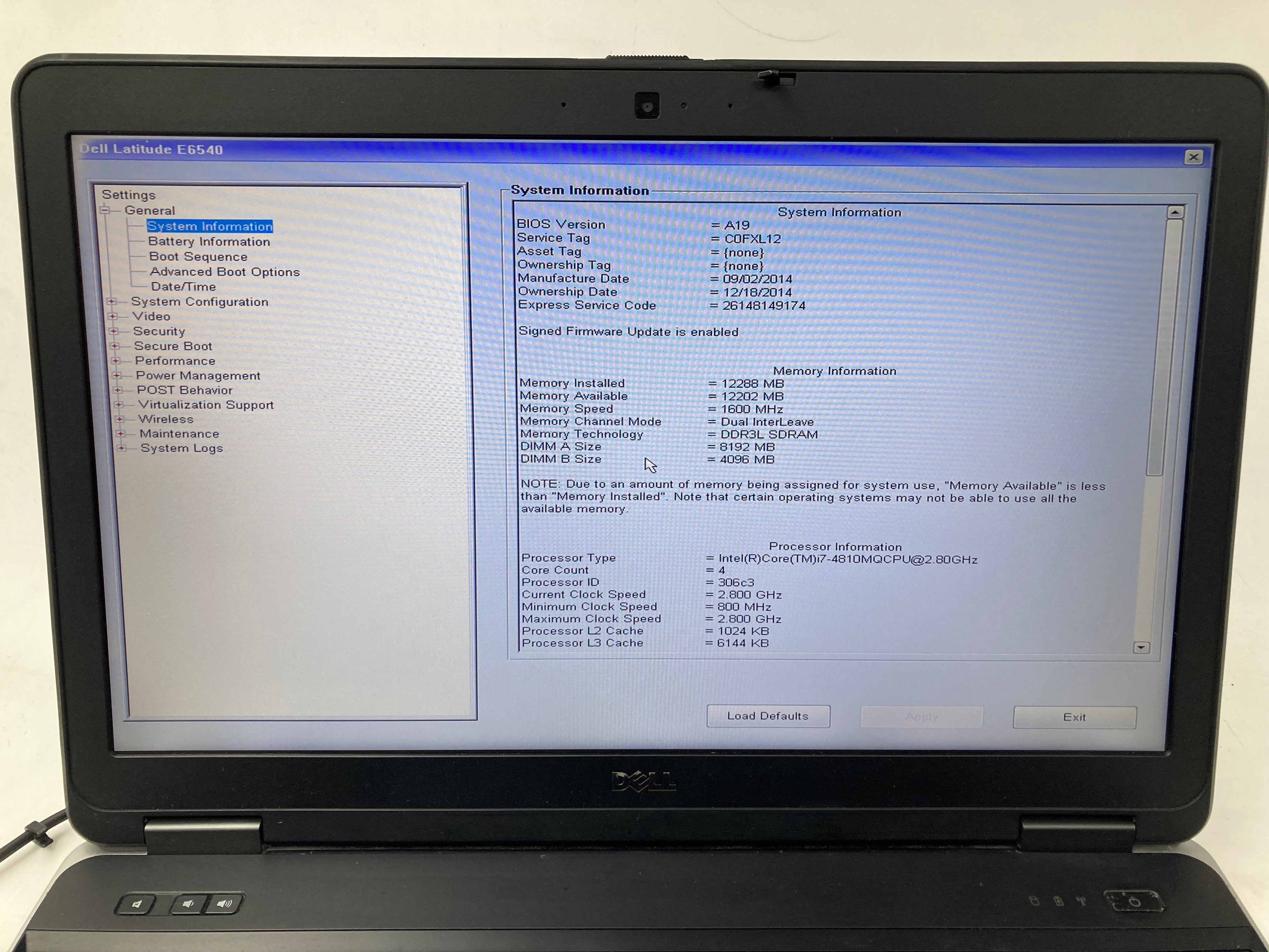Dell Laptop Latitude E6540 15.6" Screen i7 4th Gen 12GB Ram No Storage No OS