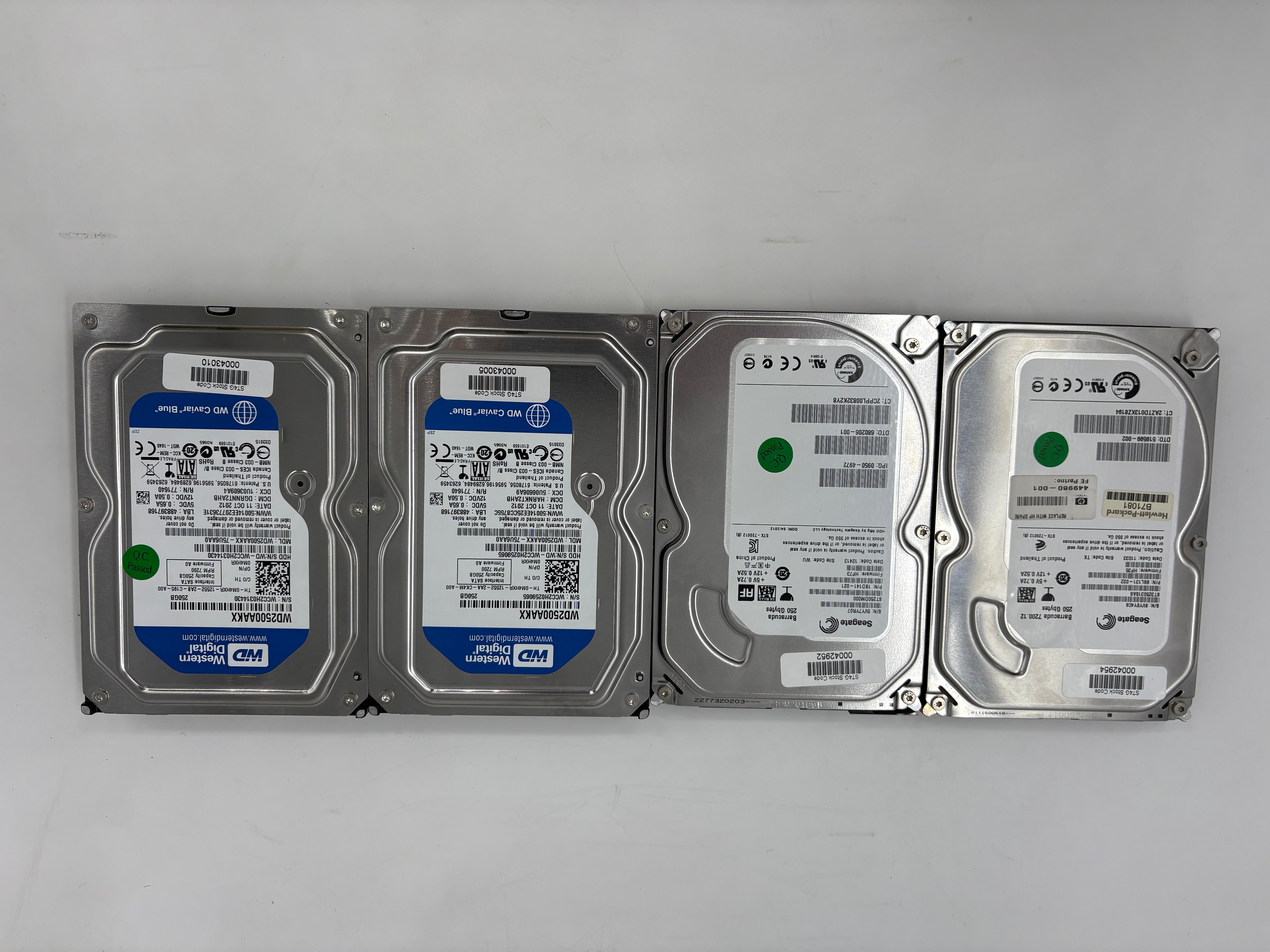 Batch of 4 250GB HDD SATA 3.5"