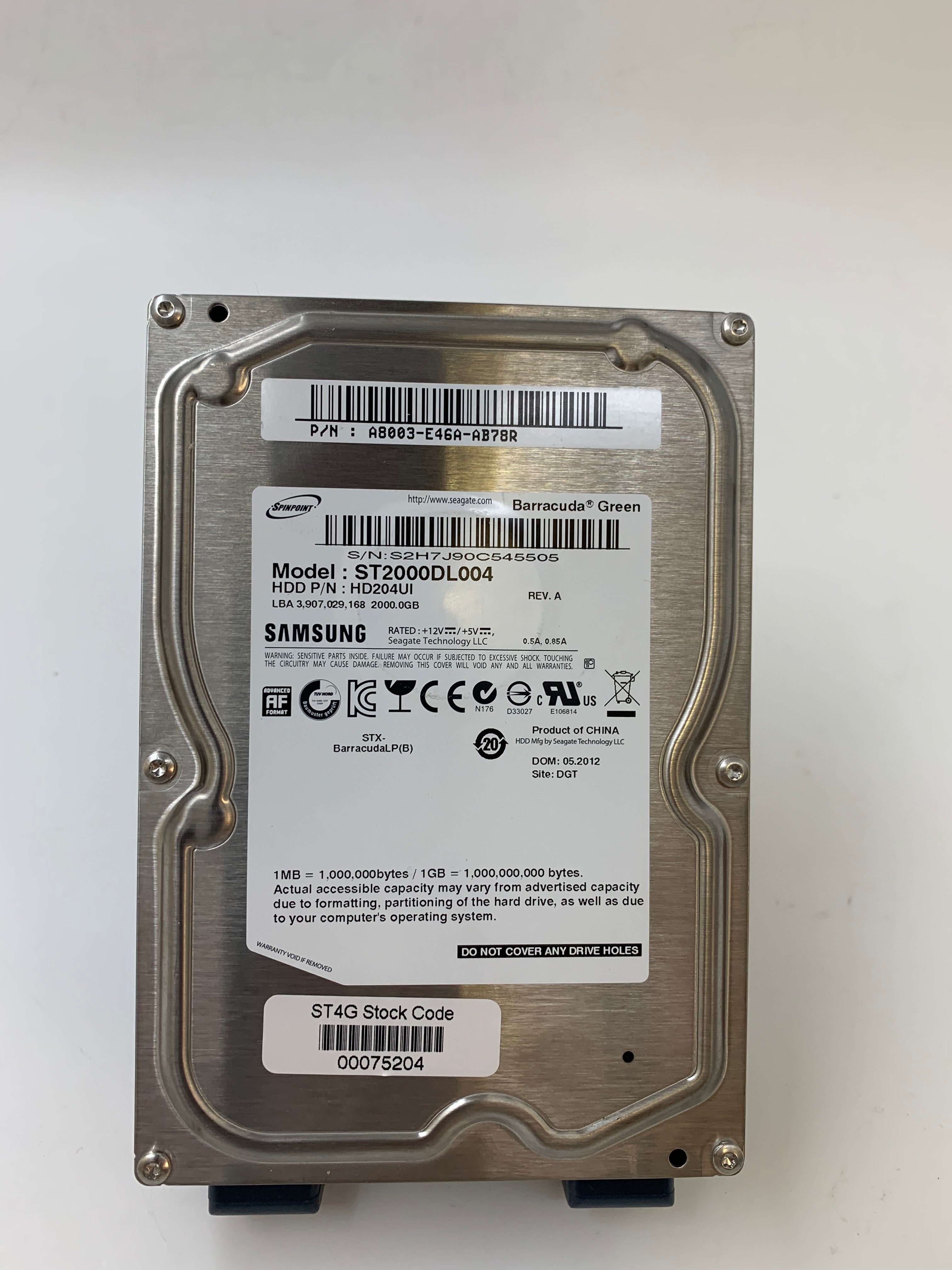 Samsung | 2TB | 3.5 Inch | SATA | ST2000DL004 | HD204UI | 5400 RPM | 3Gbps