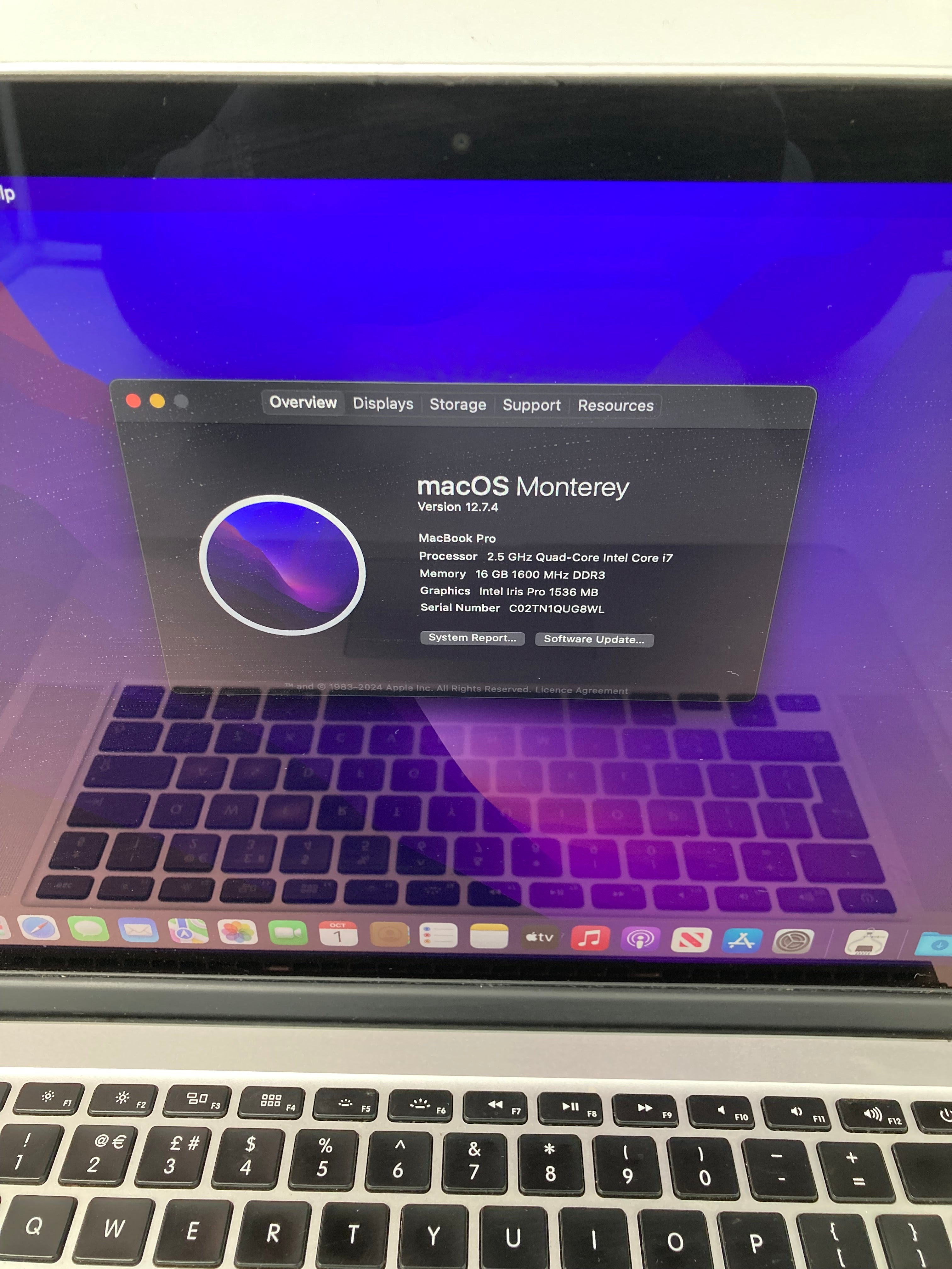 Apple MacBook Pro 2015 15" A1398 EMC 2909 i7 16GB RAM 512GB SSD OS Monterey