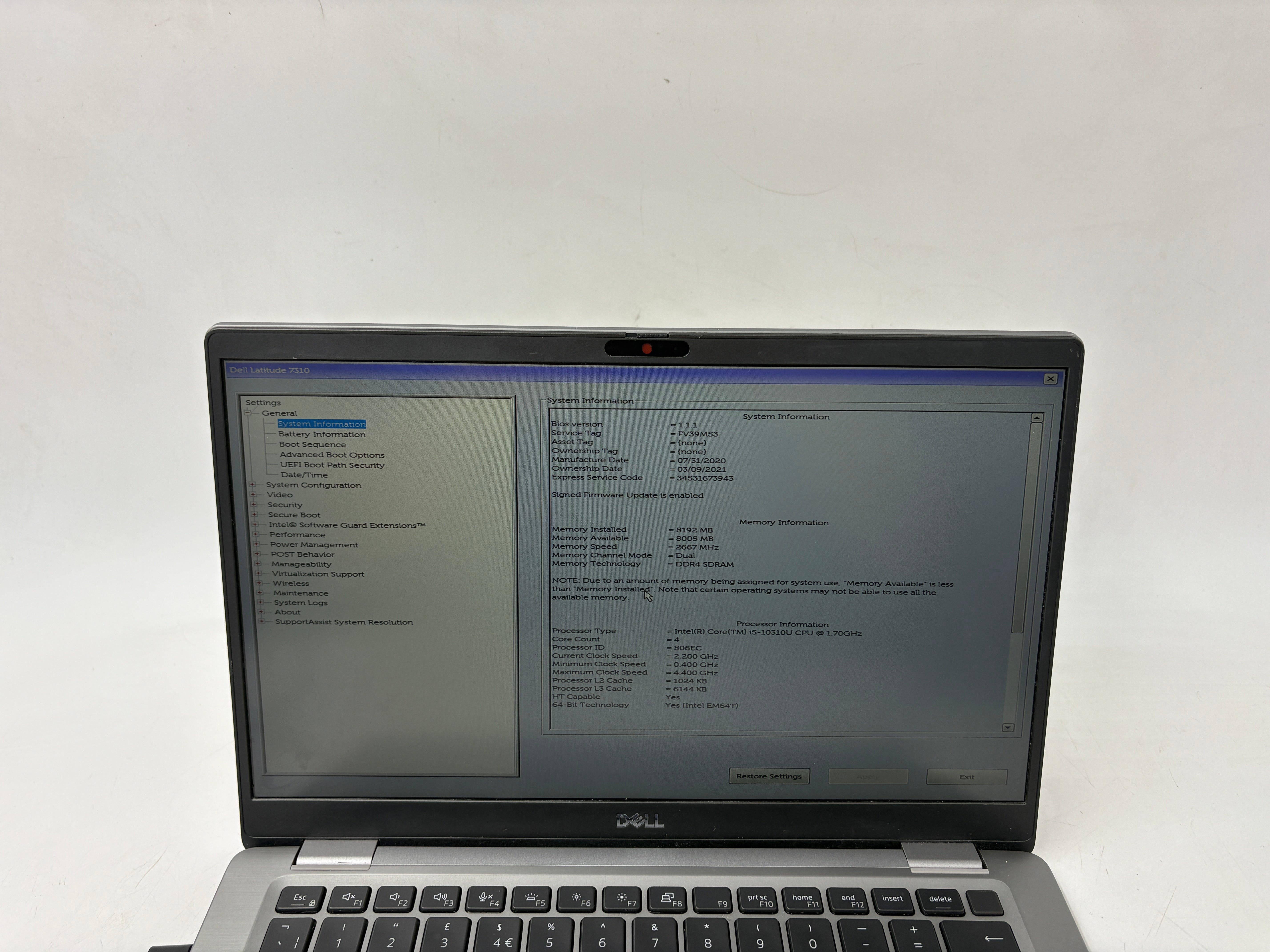 Dell Laptop Latitude 7310 13.3" Screen i5 10th Gen 8GB RAM 256GB SSD W11