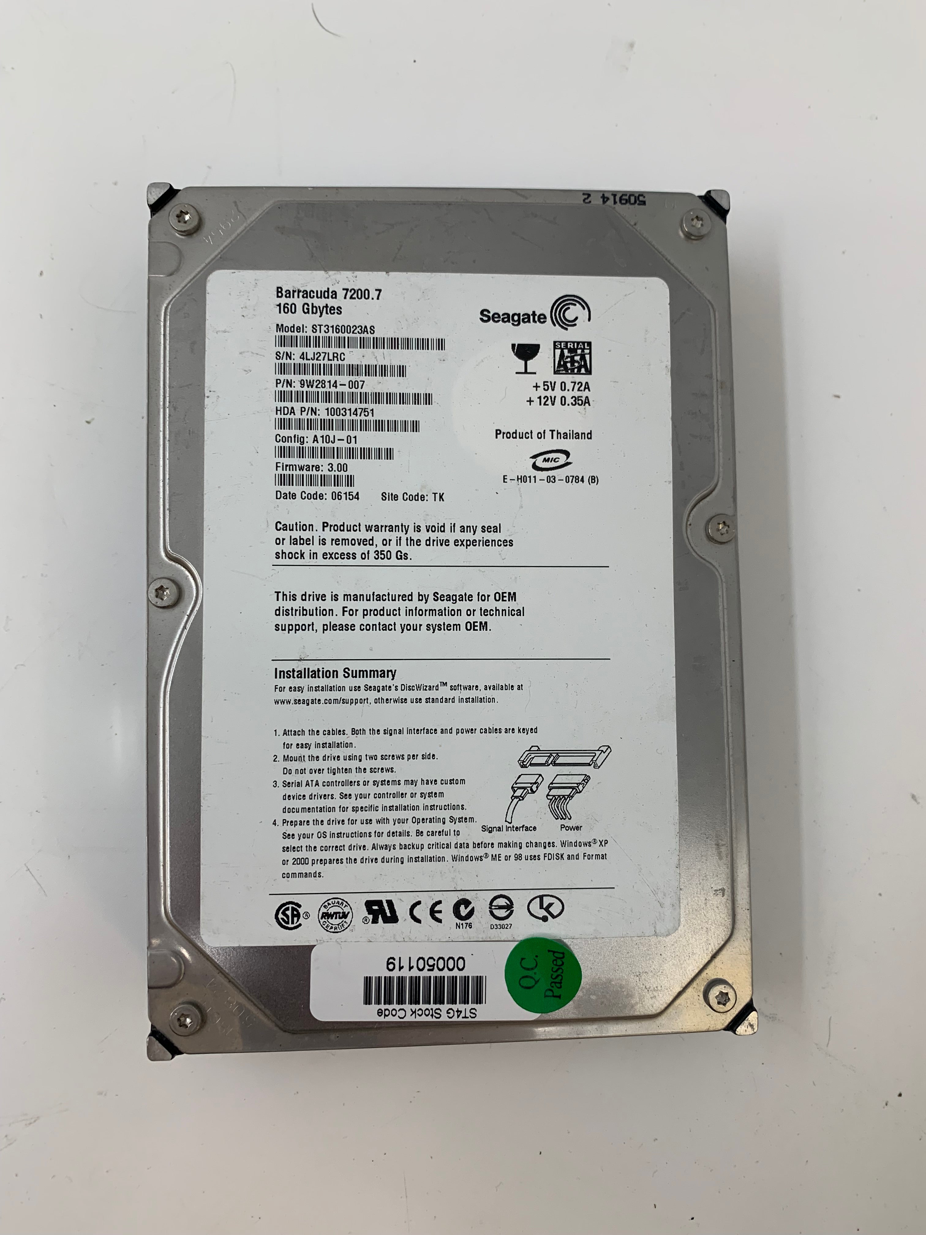Seagate HDD | 160GB | 3.5 inch | SATA | MIXED MODELS | 7.2K RPM | Lot of 20