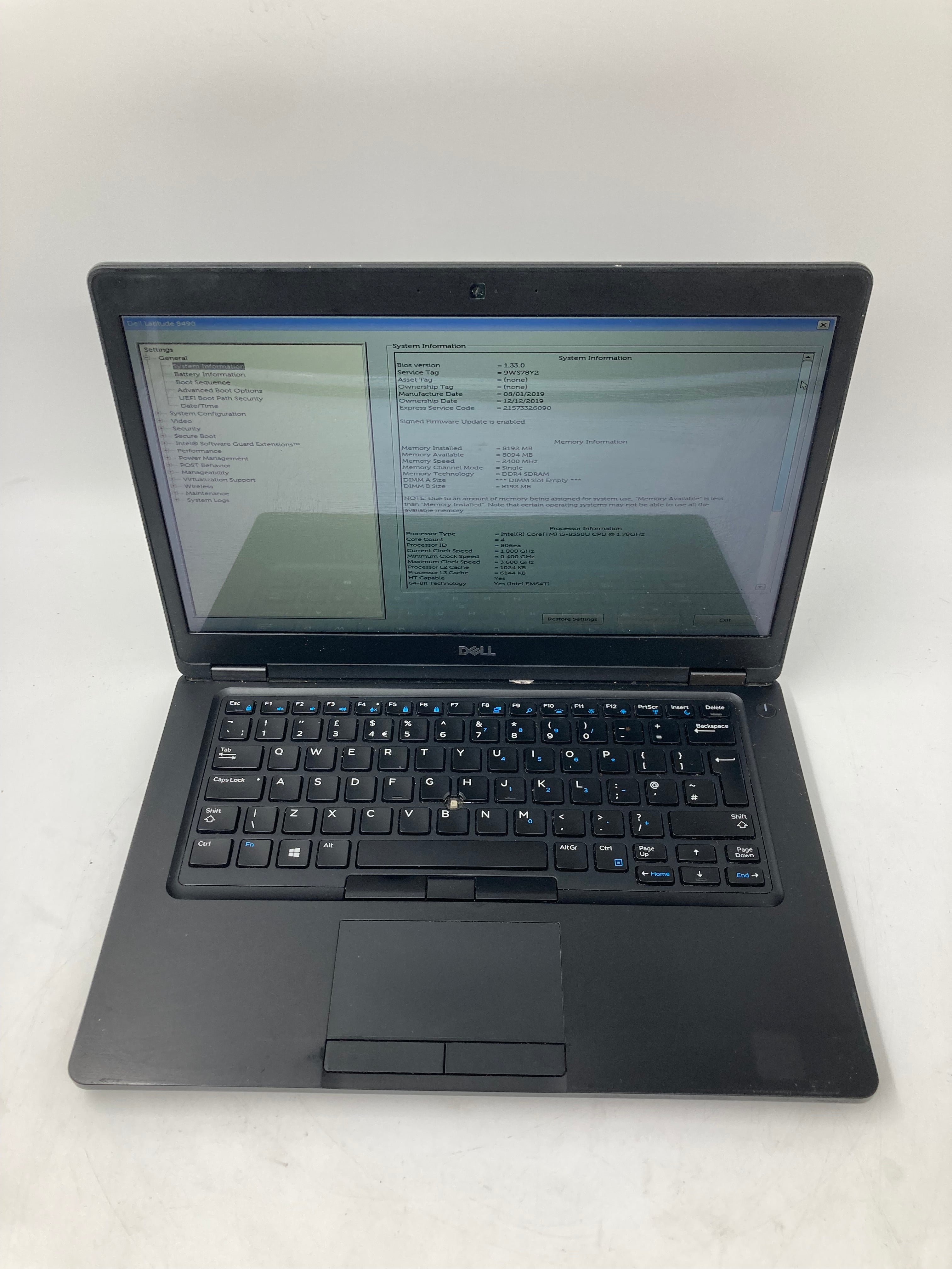 Dell Laptop Latitude 5490 14" i5 8th Gen 8GB RAM 256GB SSD No OS
