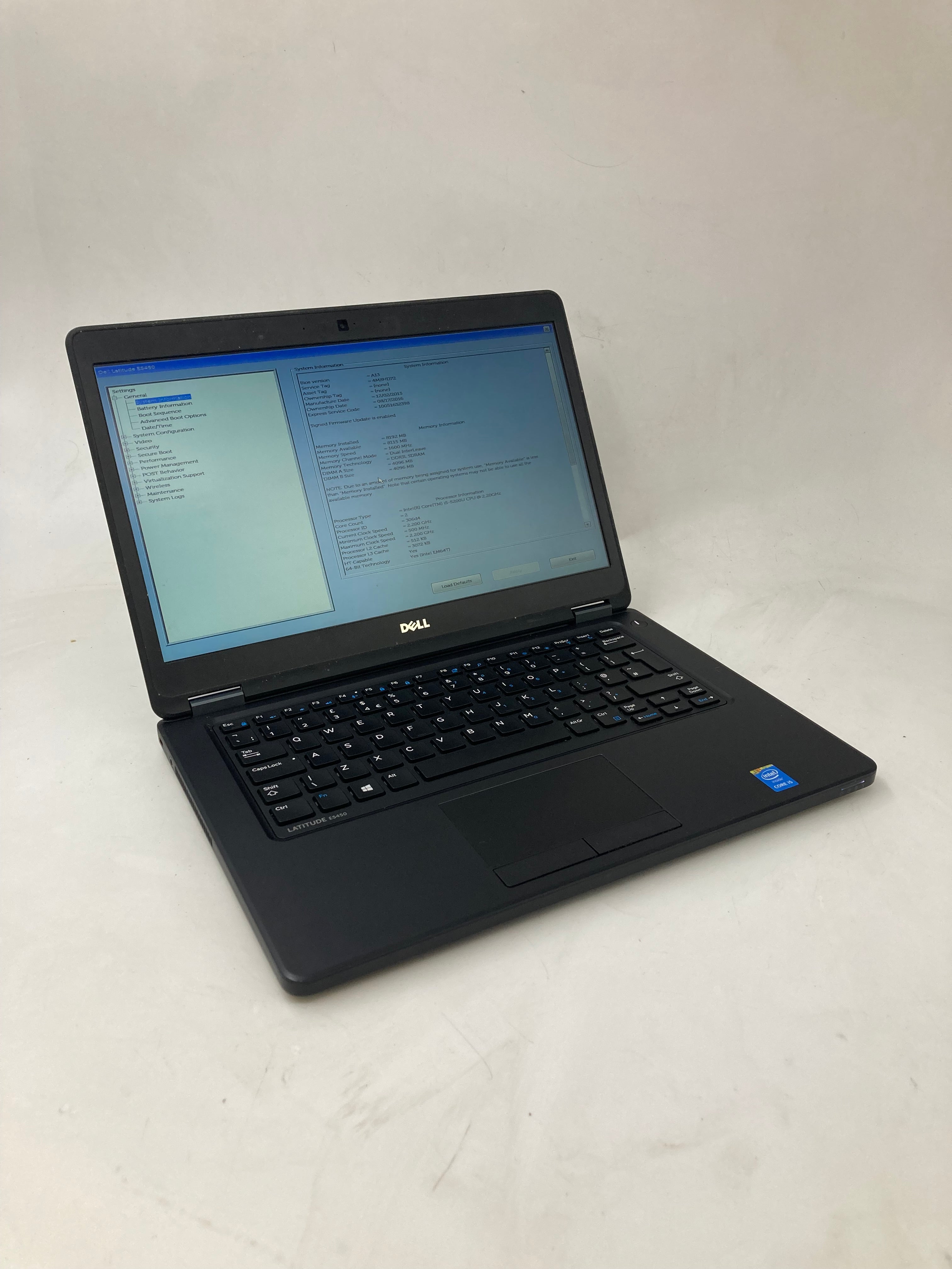 Dell Laptop Latitude E5450 14" Screen i5 5200U 8GB Ram No SSD No OS