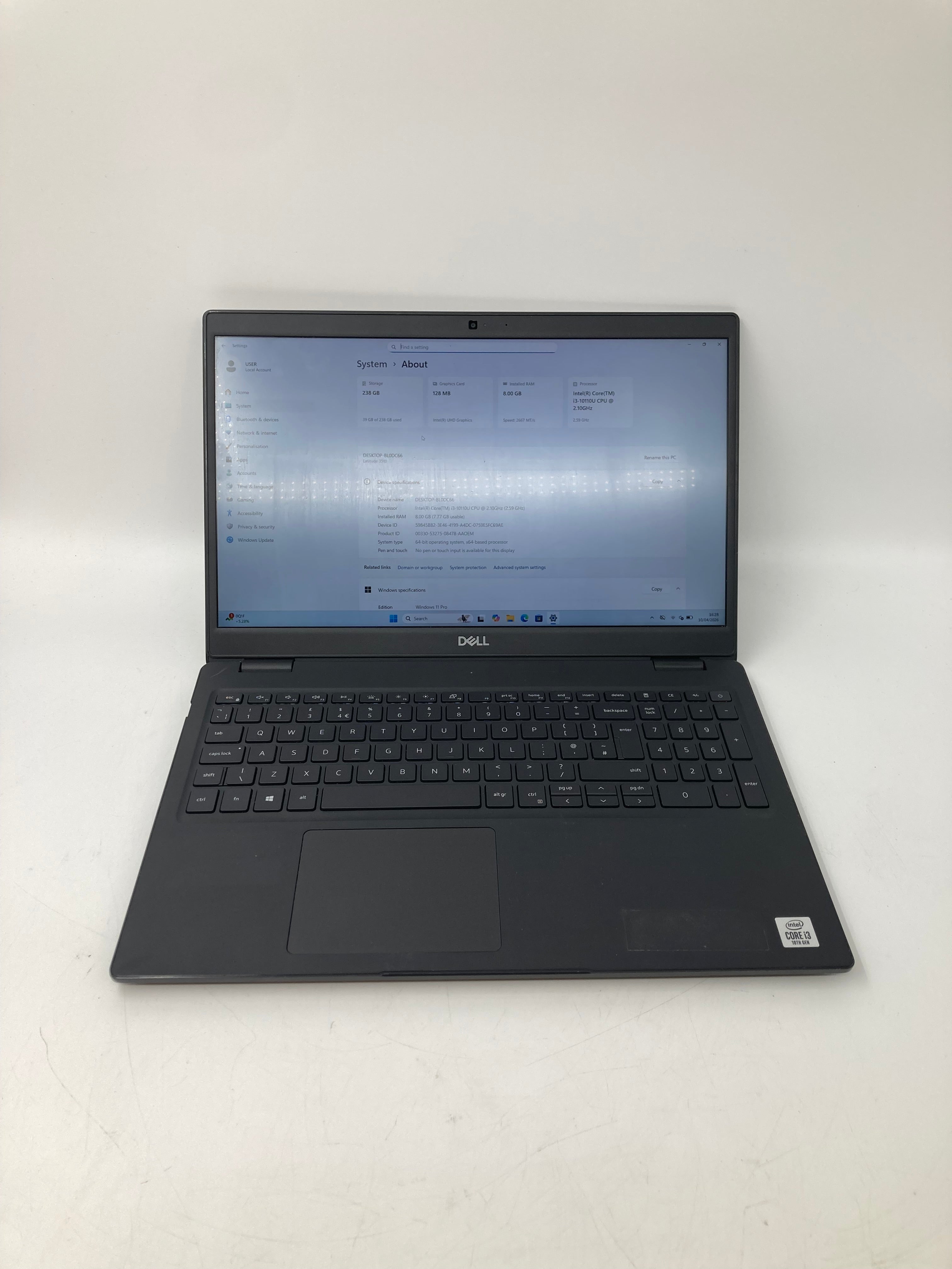 Dell Latitude 3510 | 15.6" FHD | i3 10th Gen CPU | 8GB RAM | 256GB SSD | W11 | Grade C
