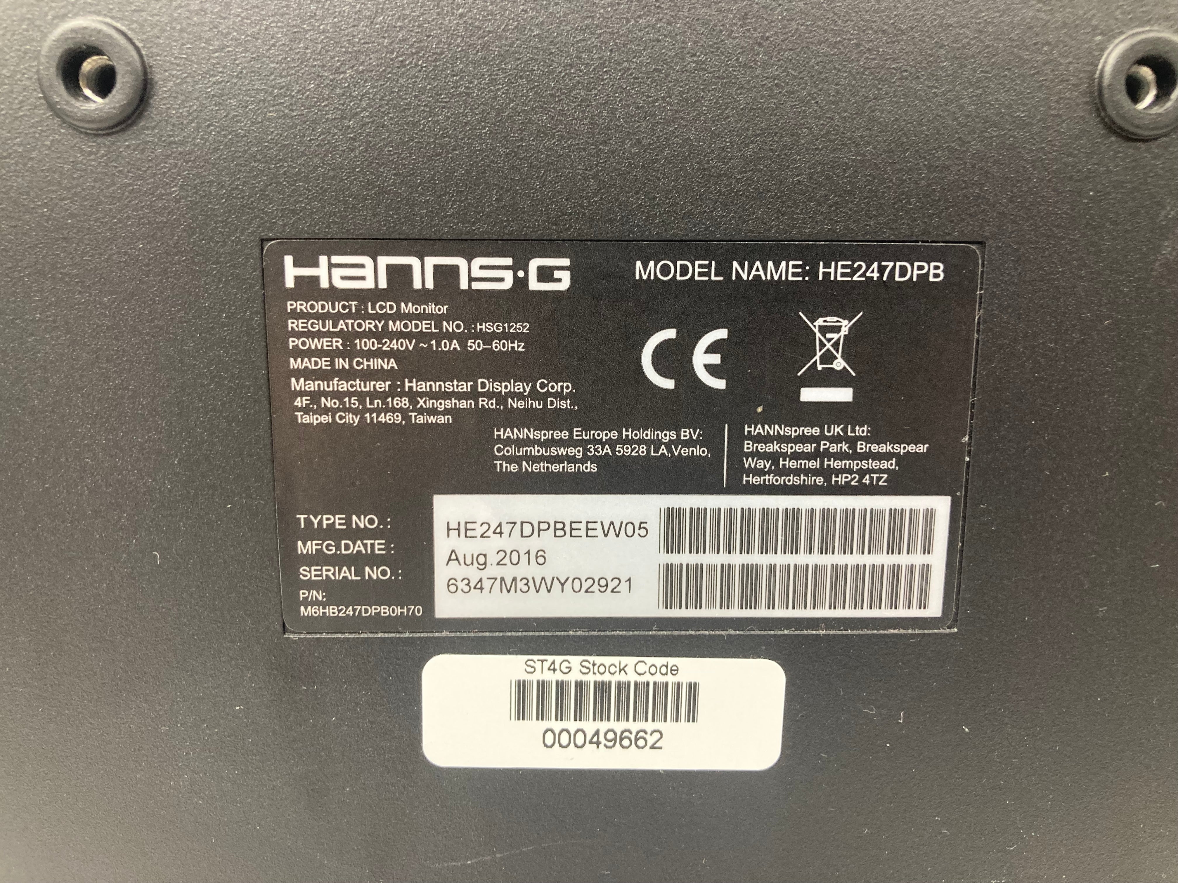 Hanns.G HE247DPB LED Monitor 23.6" Screen DVI VGA