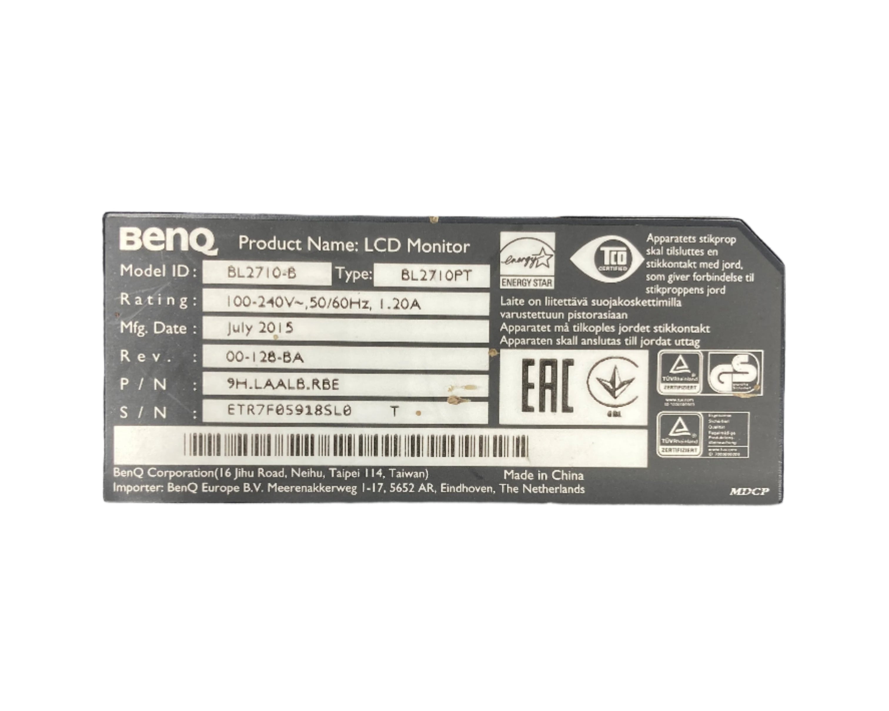 BenQ BL2710-B 27" 2560 x 1440 Full HD HDMI/VGA/DP LCD Monitor - No Stand #1