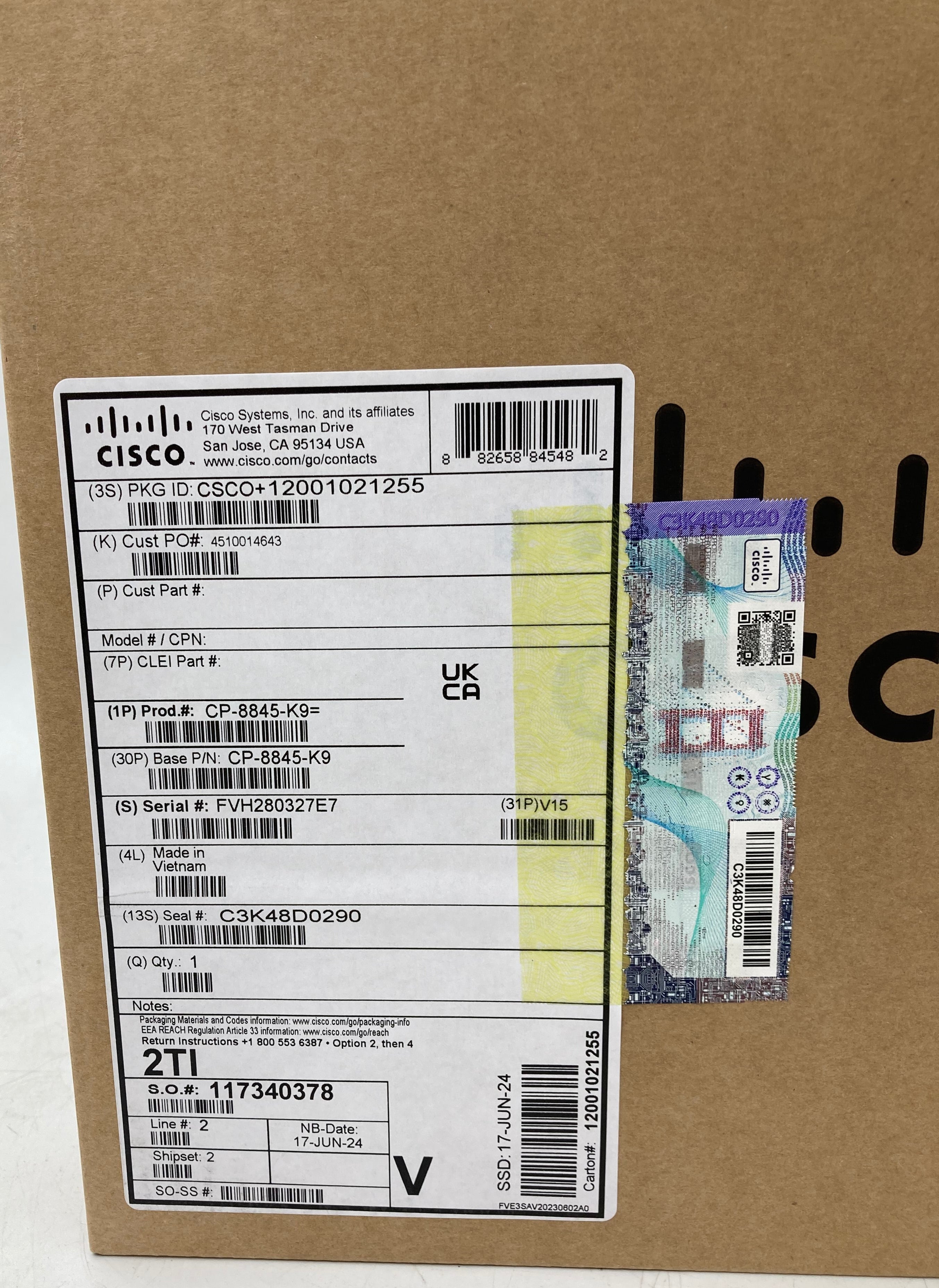 New Unopened Cisco IP VoIP Desk Phone CP-8845-K9