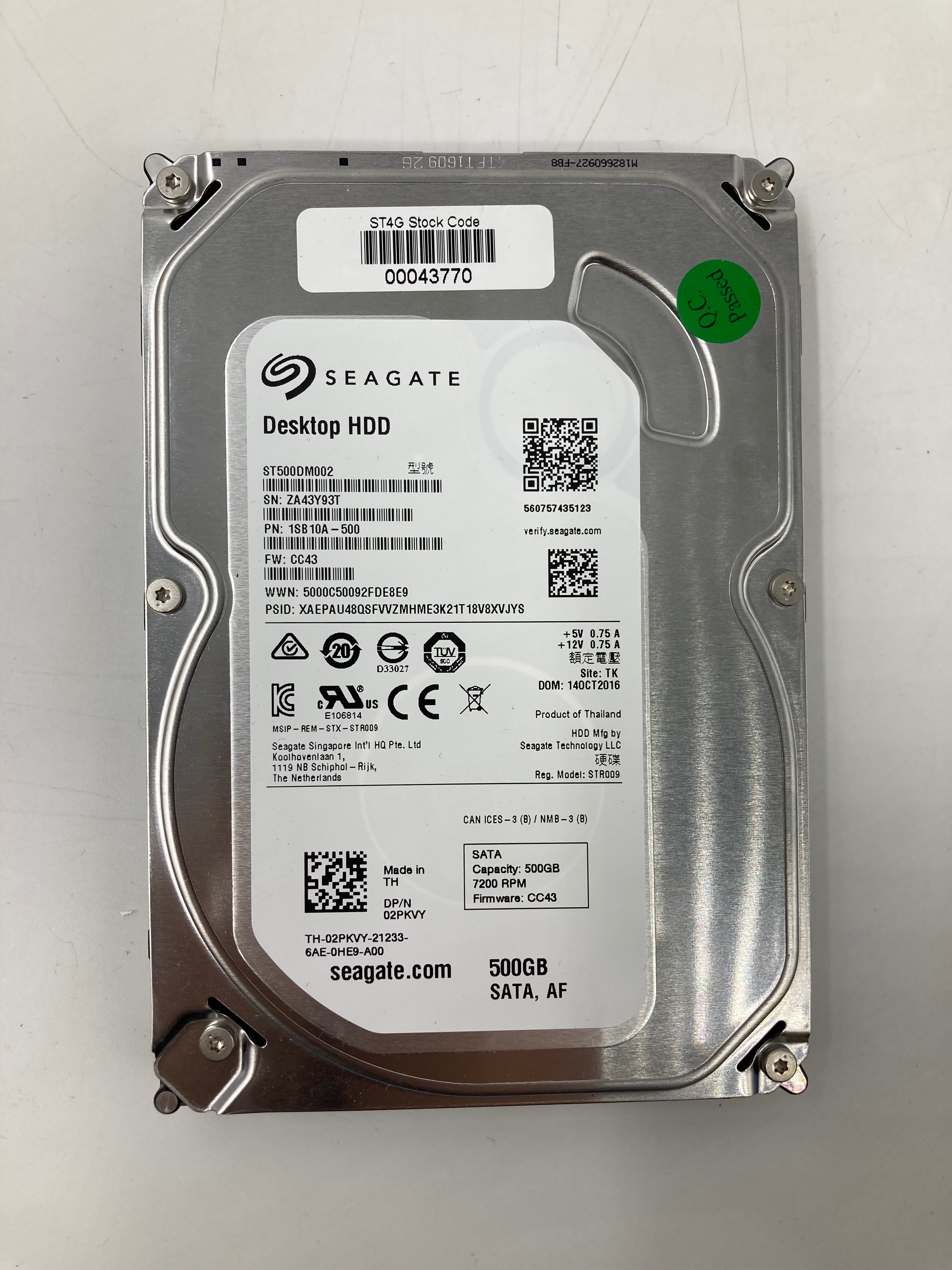 Batch of 5 3.5" SATA 500GB Hard Disk Drives - Mixed Brands