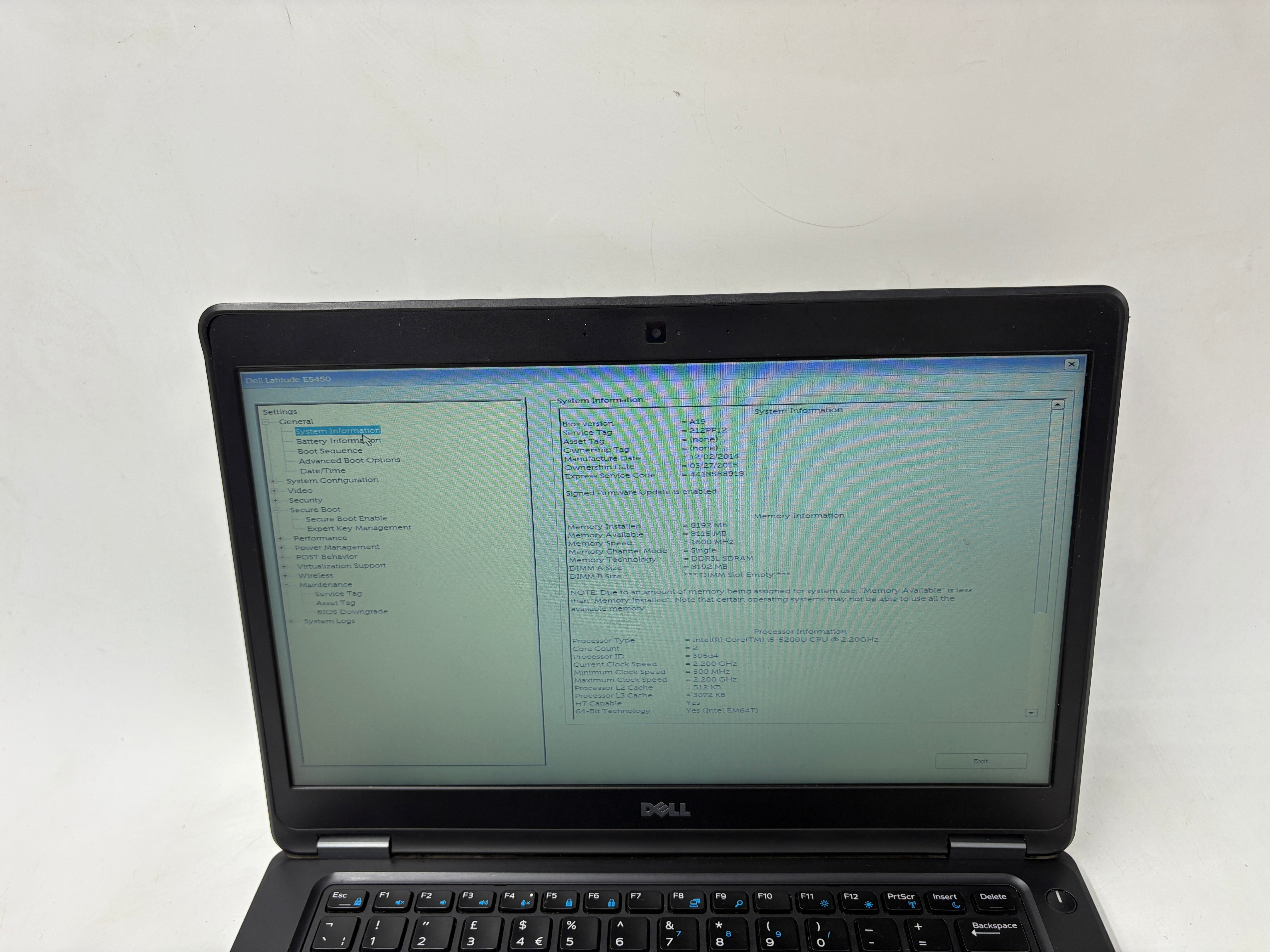 Dell Laptop Latitude E5450 14" Screen i5 5th Gen 8GB RAM NO SSD NO OS