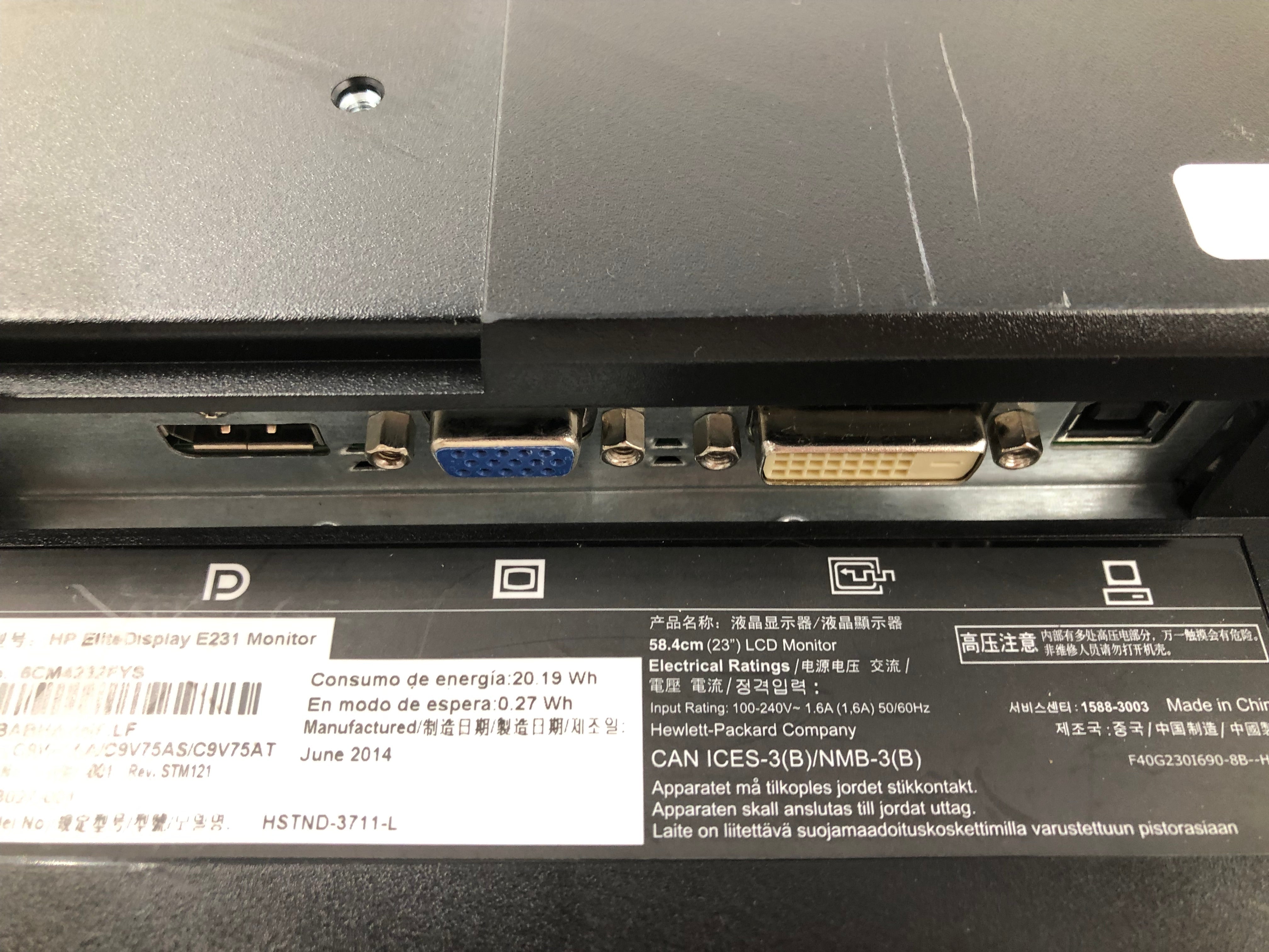 HP Monitor E231 23" VGA Display Port No Stand