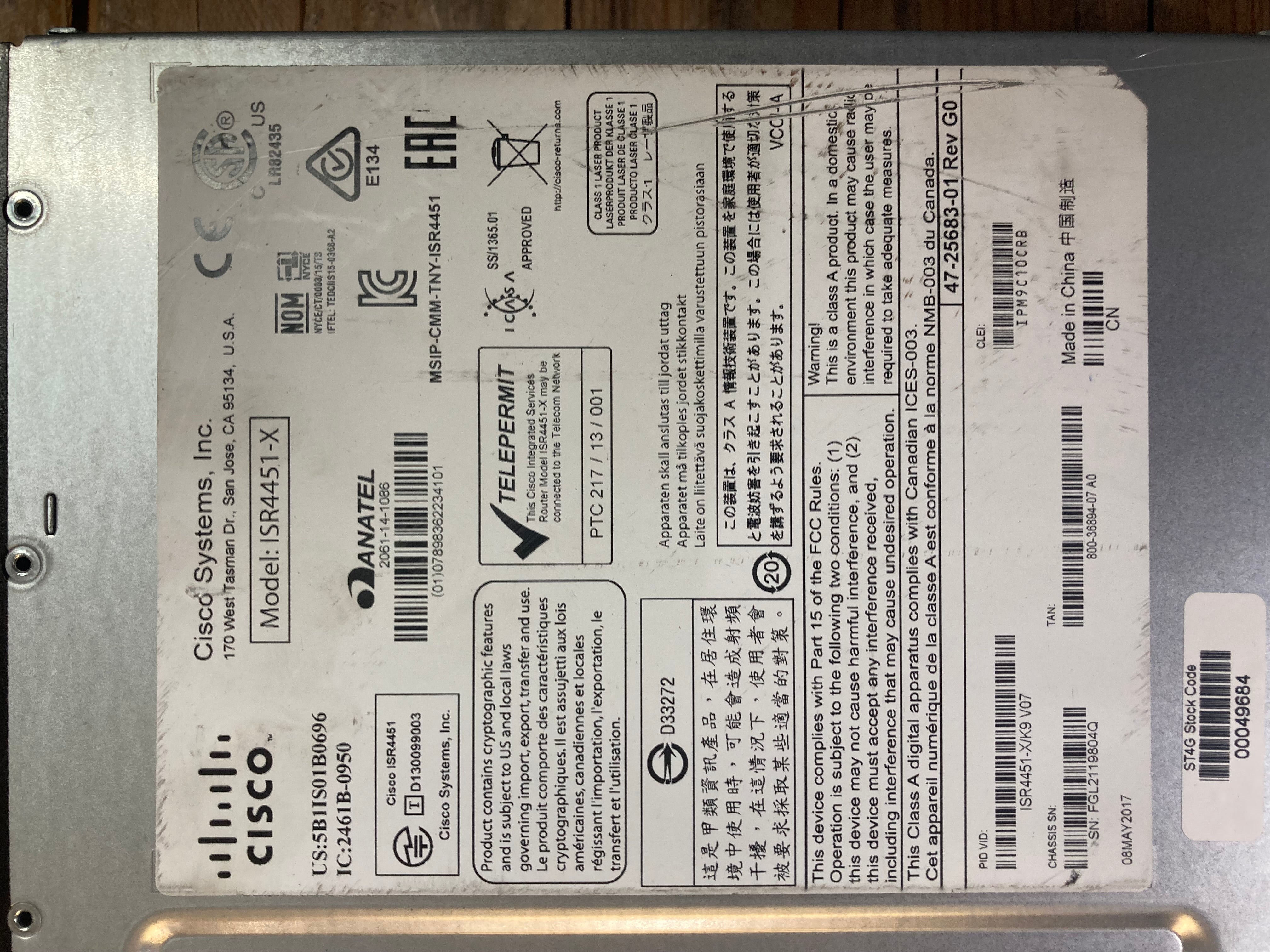 Cisco ISR4451-X/K9 V07 Integrated Services Router Lot Of 2