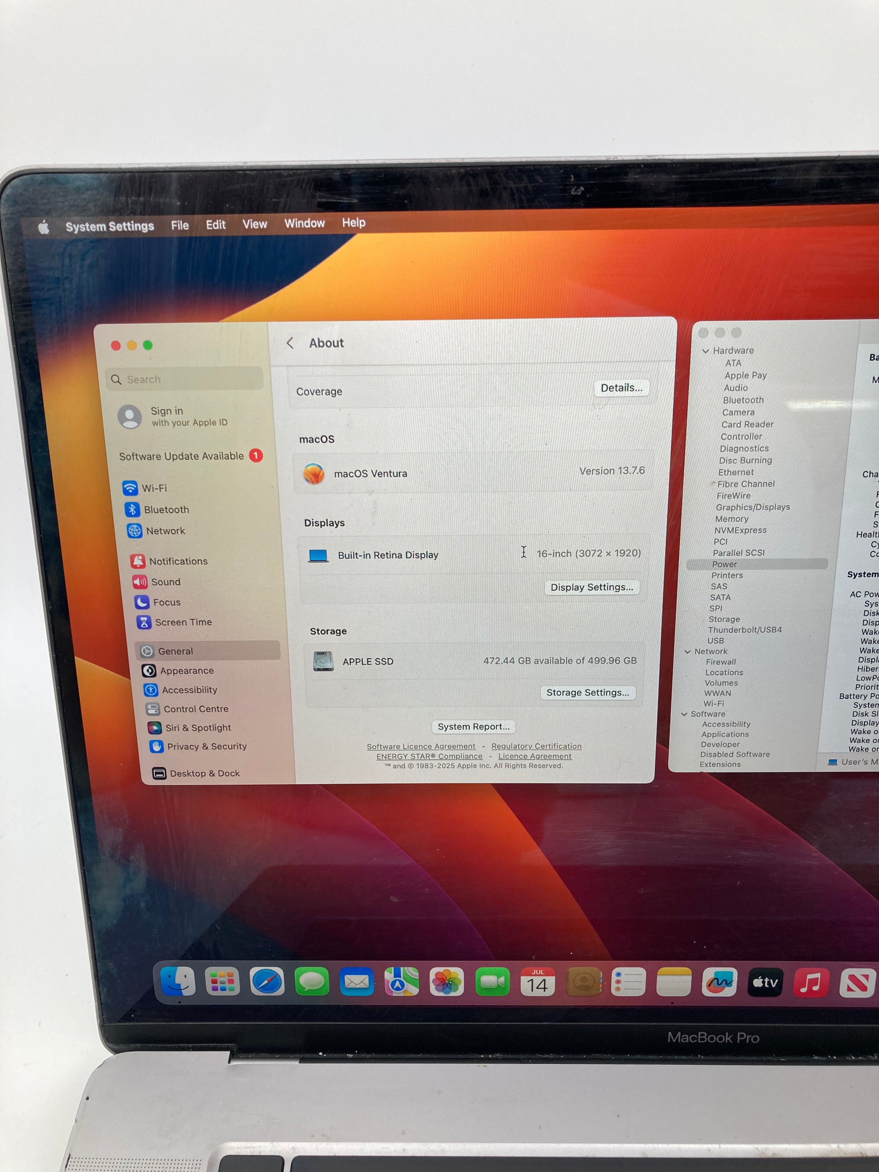Apple MacBook Pro 2019 16" A2141 i7 9th Gen 16GB RAM 500GB SSD OS Ventura