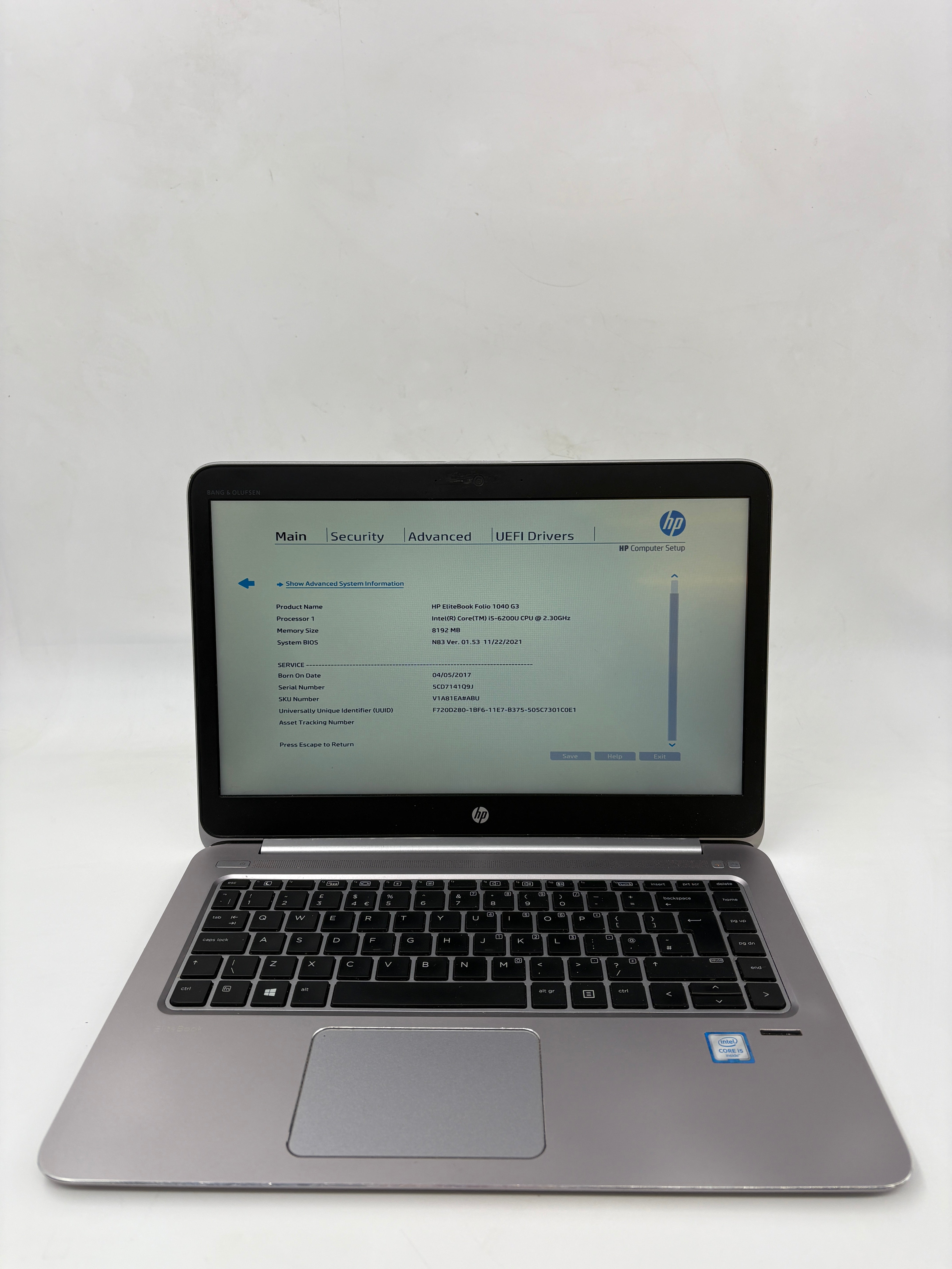 HP Laptop EliteBook Folio 1040 G3 i5 6th Gen 8GB RAM NO SSD NO OS