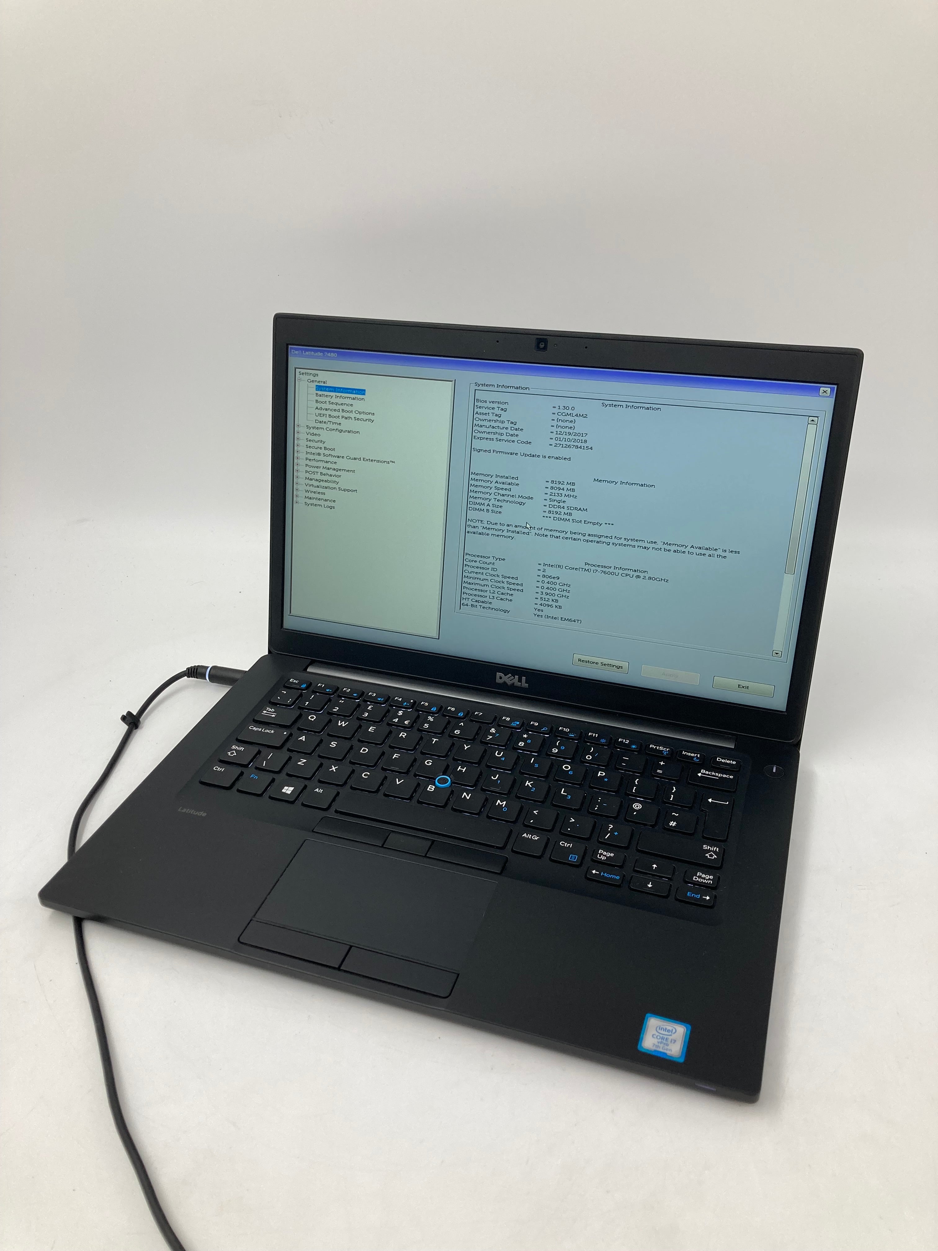 Dell Laptop Latitude 7480 14" i7 7th Gen 8GB RAM No HDD No OS *Spares*